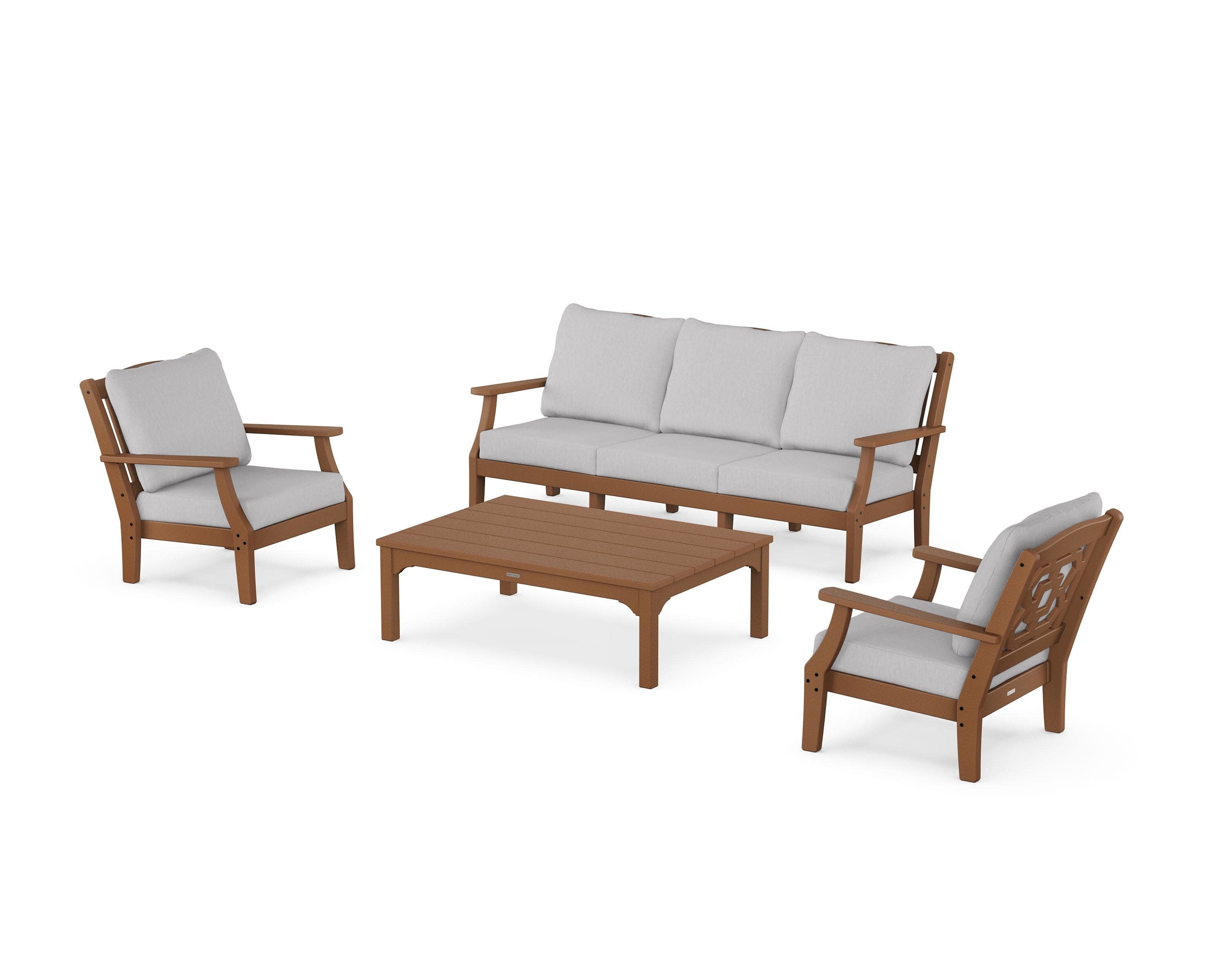 Chinoiserie 4-Piece Deep Seating Set with Sofa in Teak / Granite