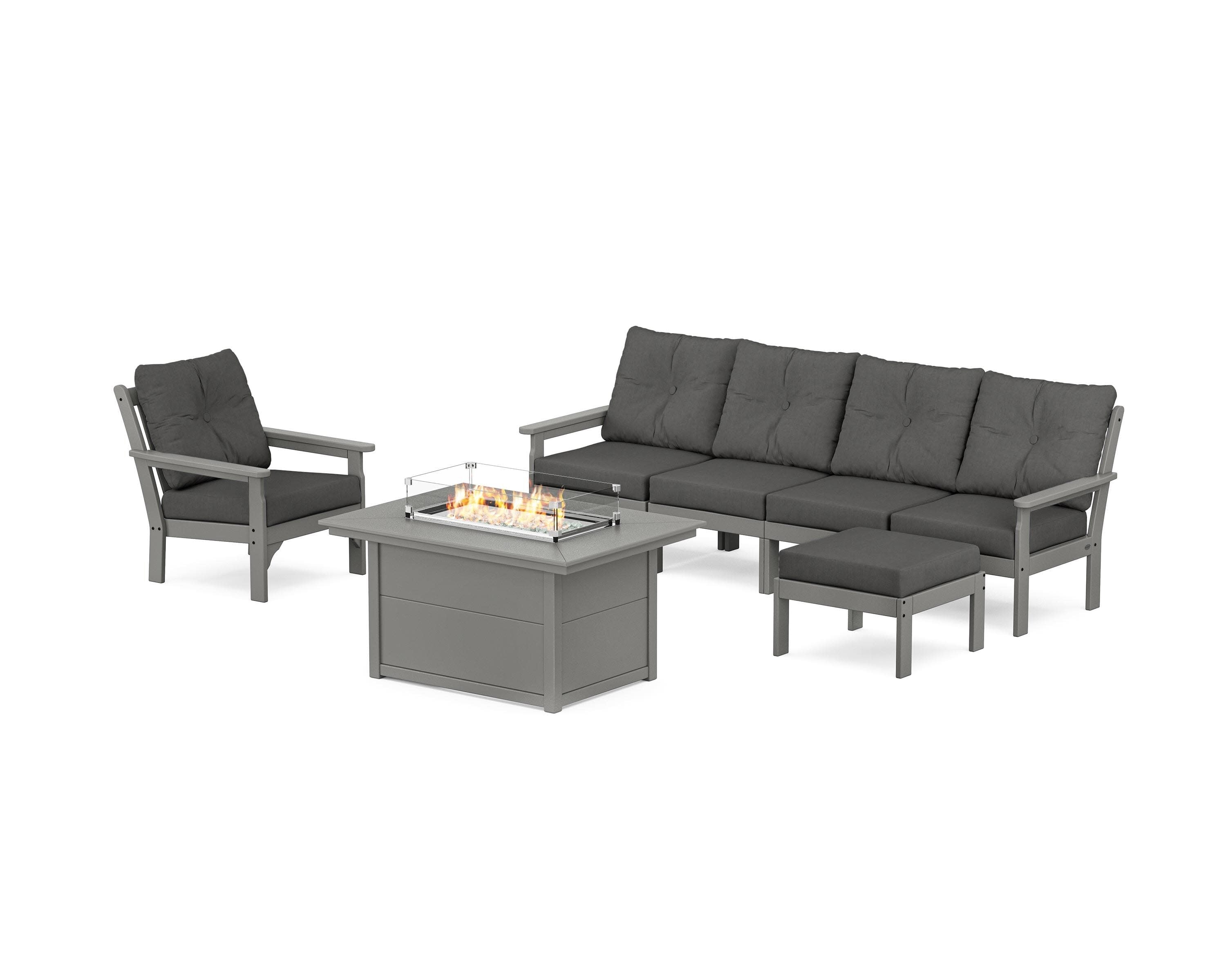 Vineyard Sectional Lounge and Fire Pit Set in Slate Grey / Spectrum Carbon