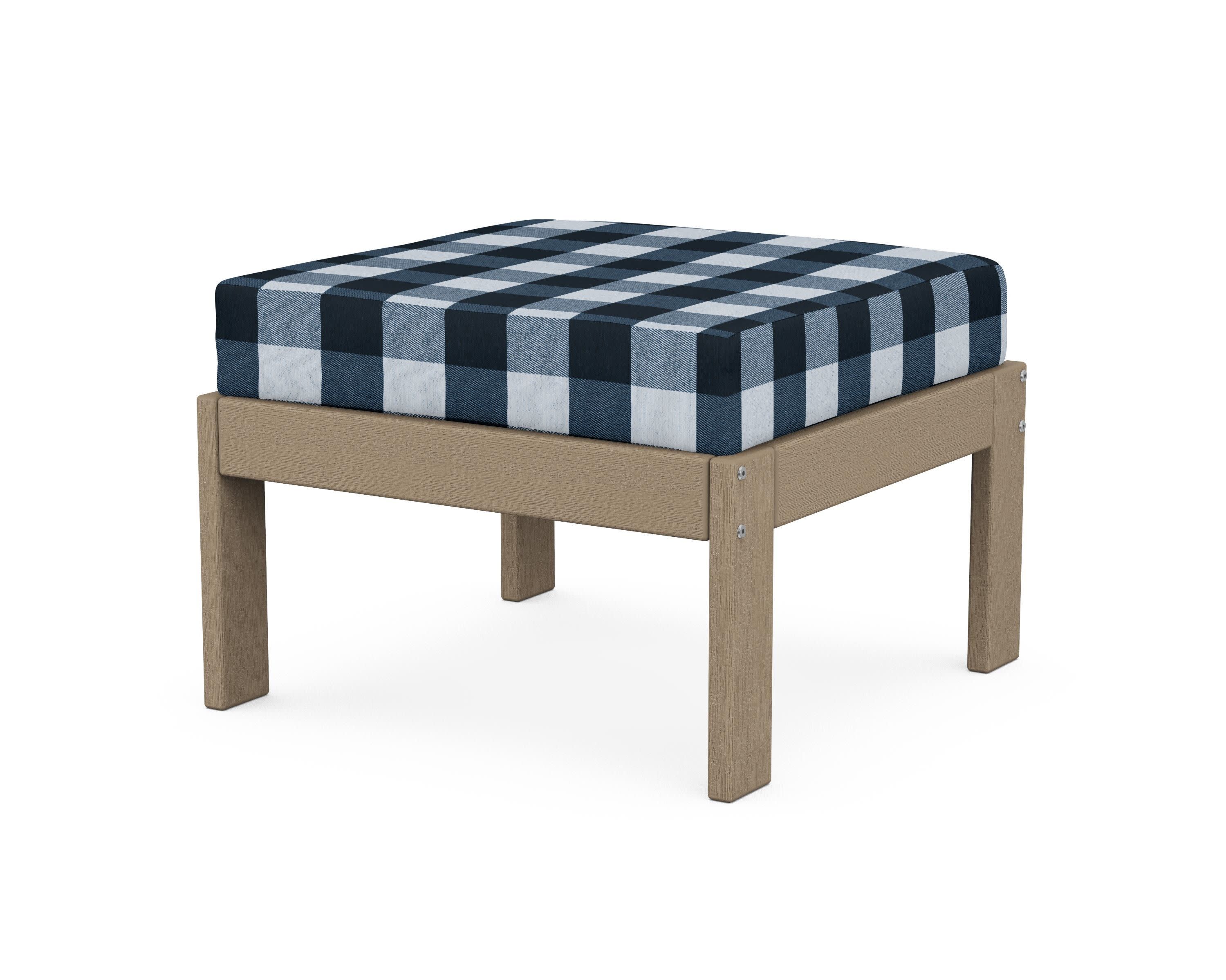 Vineyard Modular Ottoman in Vintage Sahara / Buffalo Plaid Marine Indigo