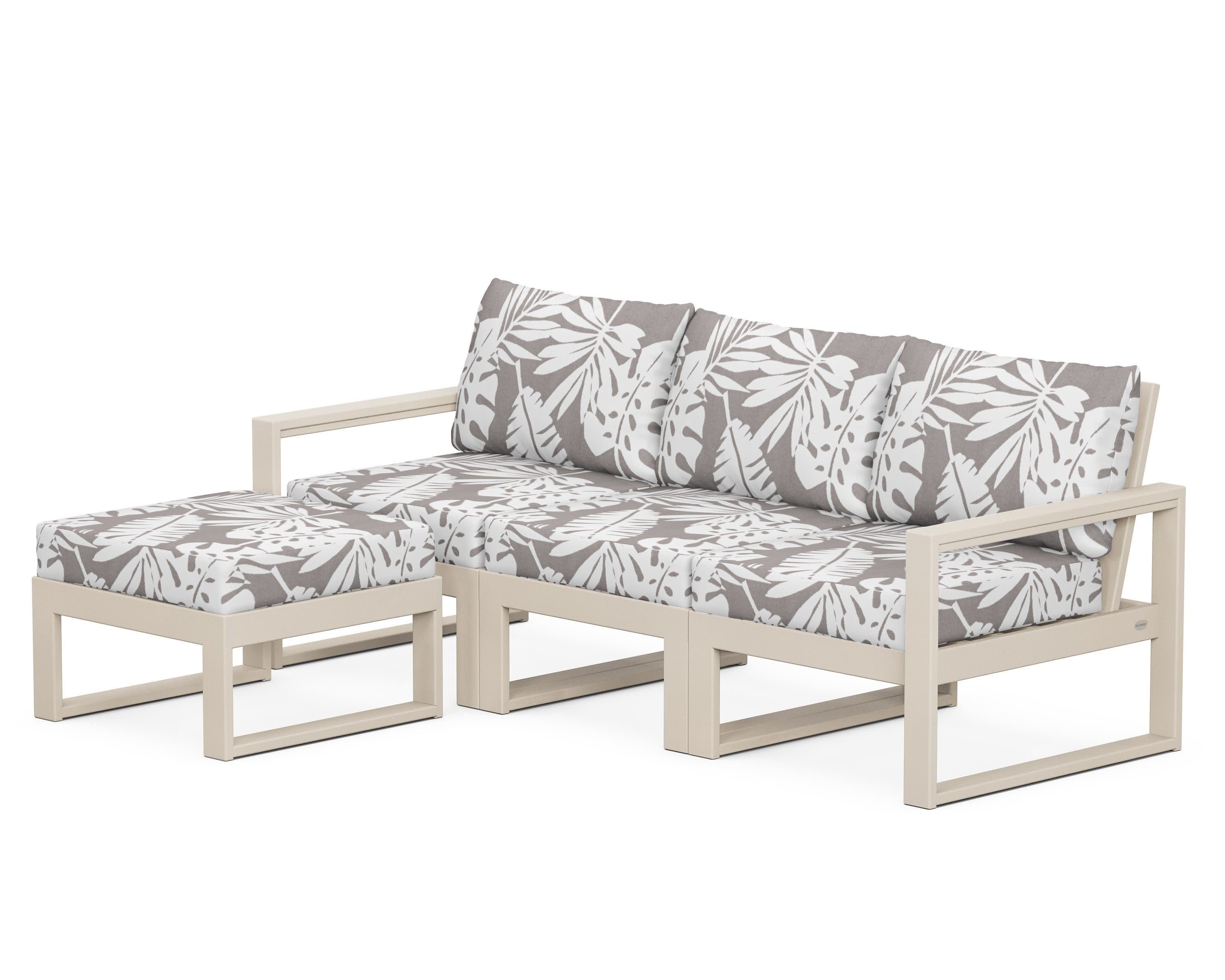 EDGE 4-Piece Modular Deep Seating Set with Ottoman in Sand / Leaf Grey Mist