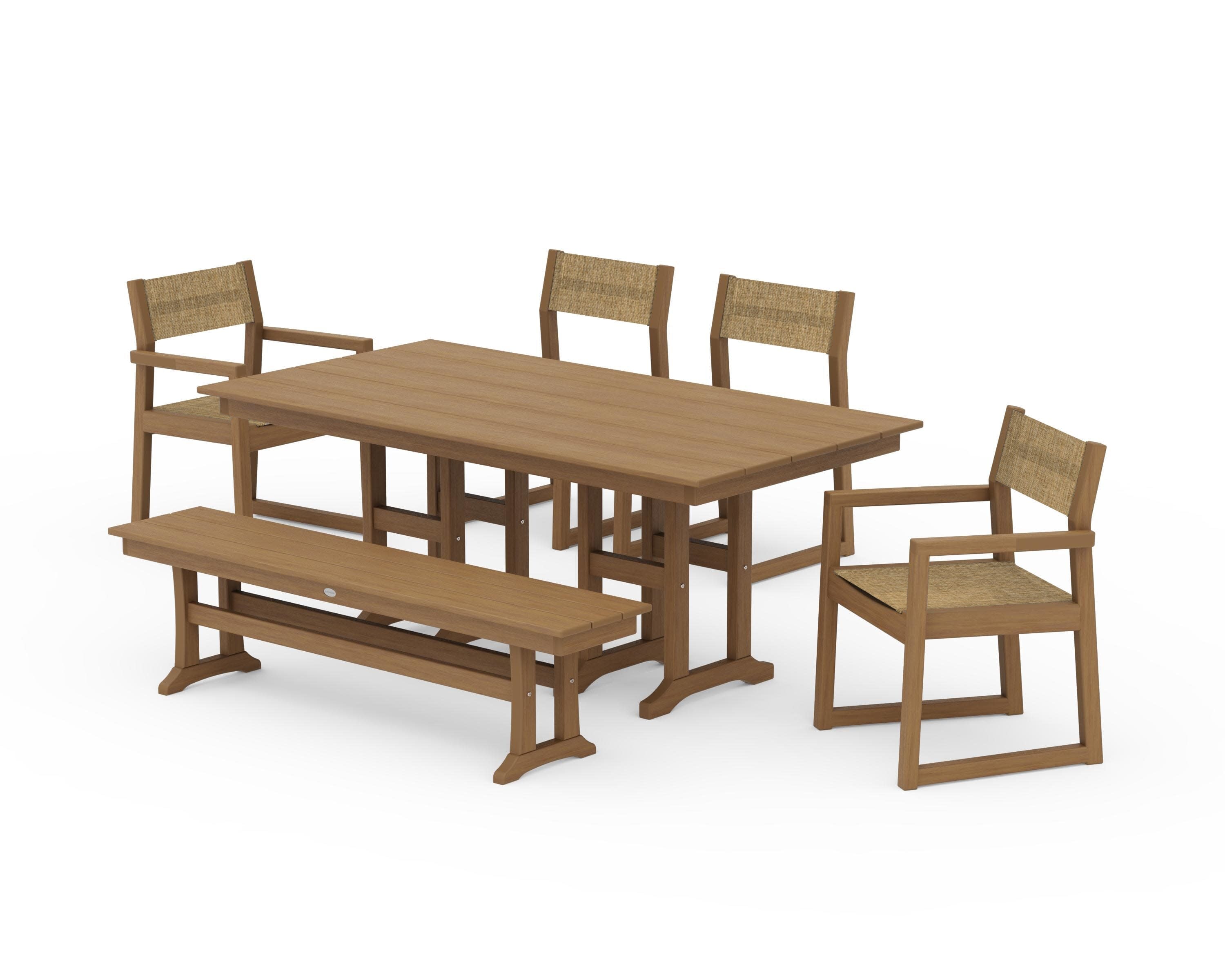 EDGE Sling 6-Piece Farmhouse Dining Set in Natural / Burlap Sling