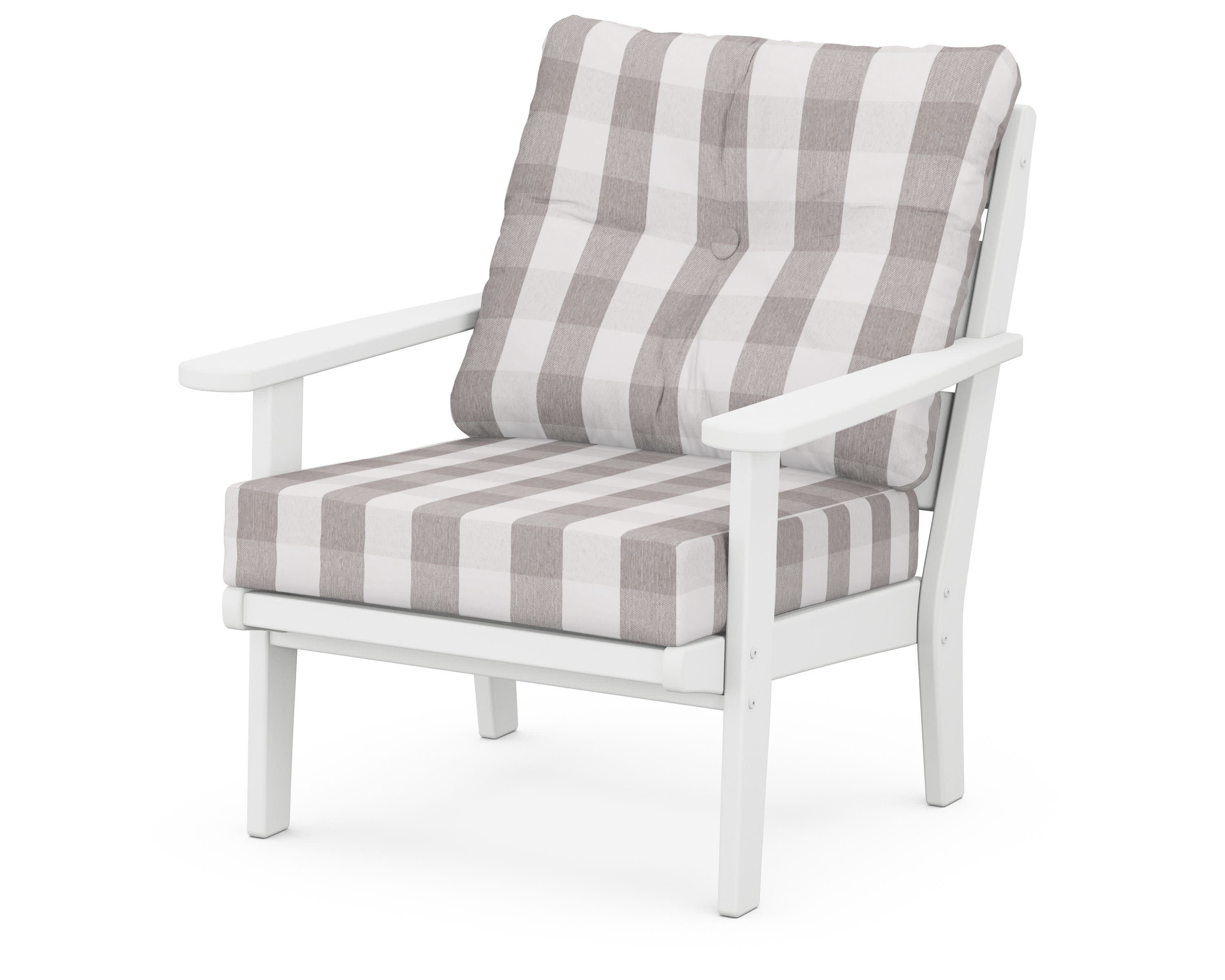 Lakeside Deep Seating Chair in White / Buffalo Plaid Grey Mist