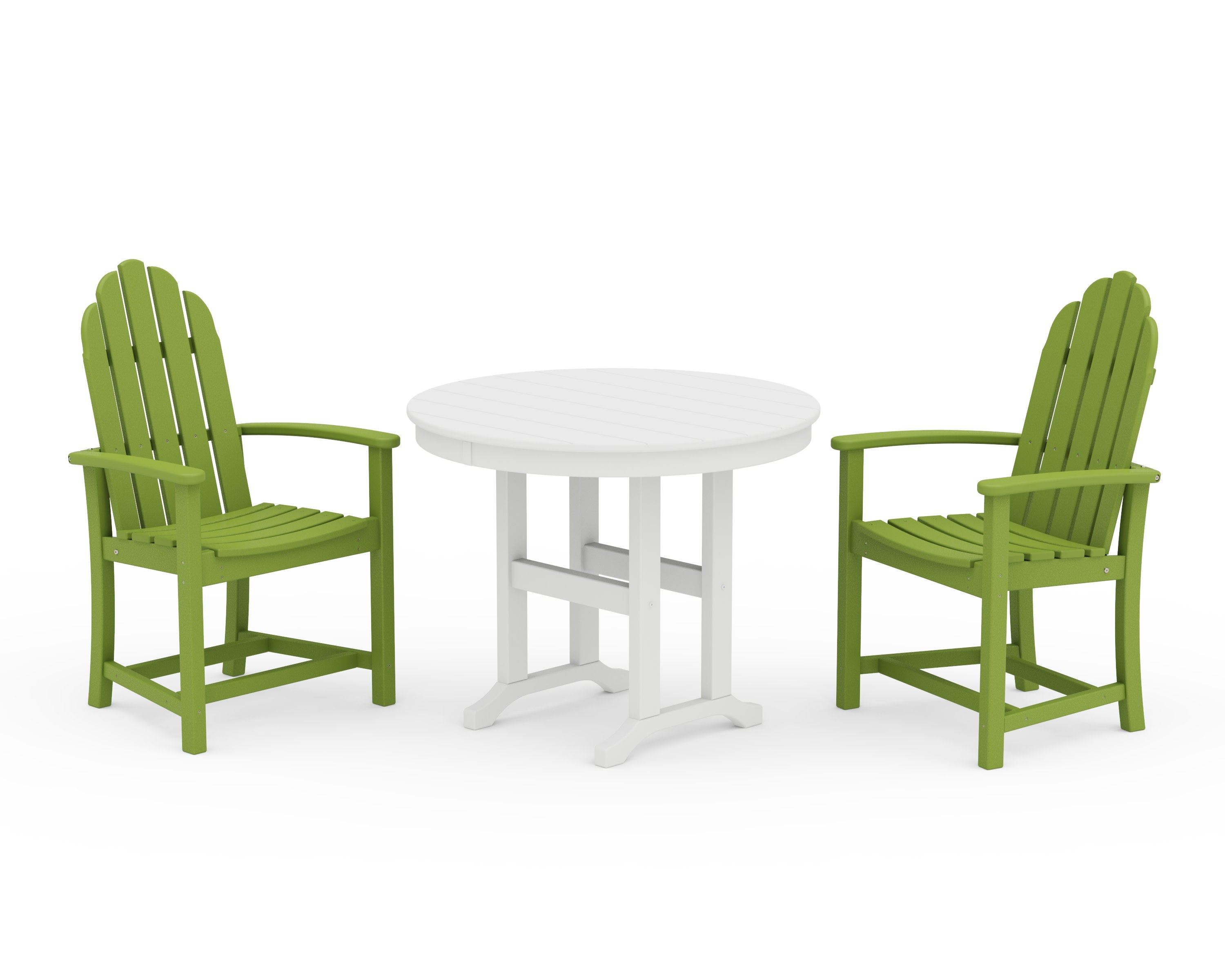 Classic Adirondack 3-Piece Round Dining Set in Lime / White