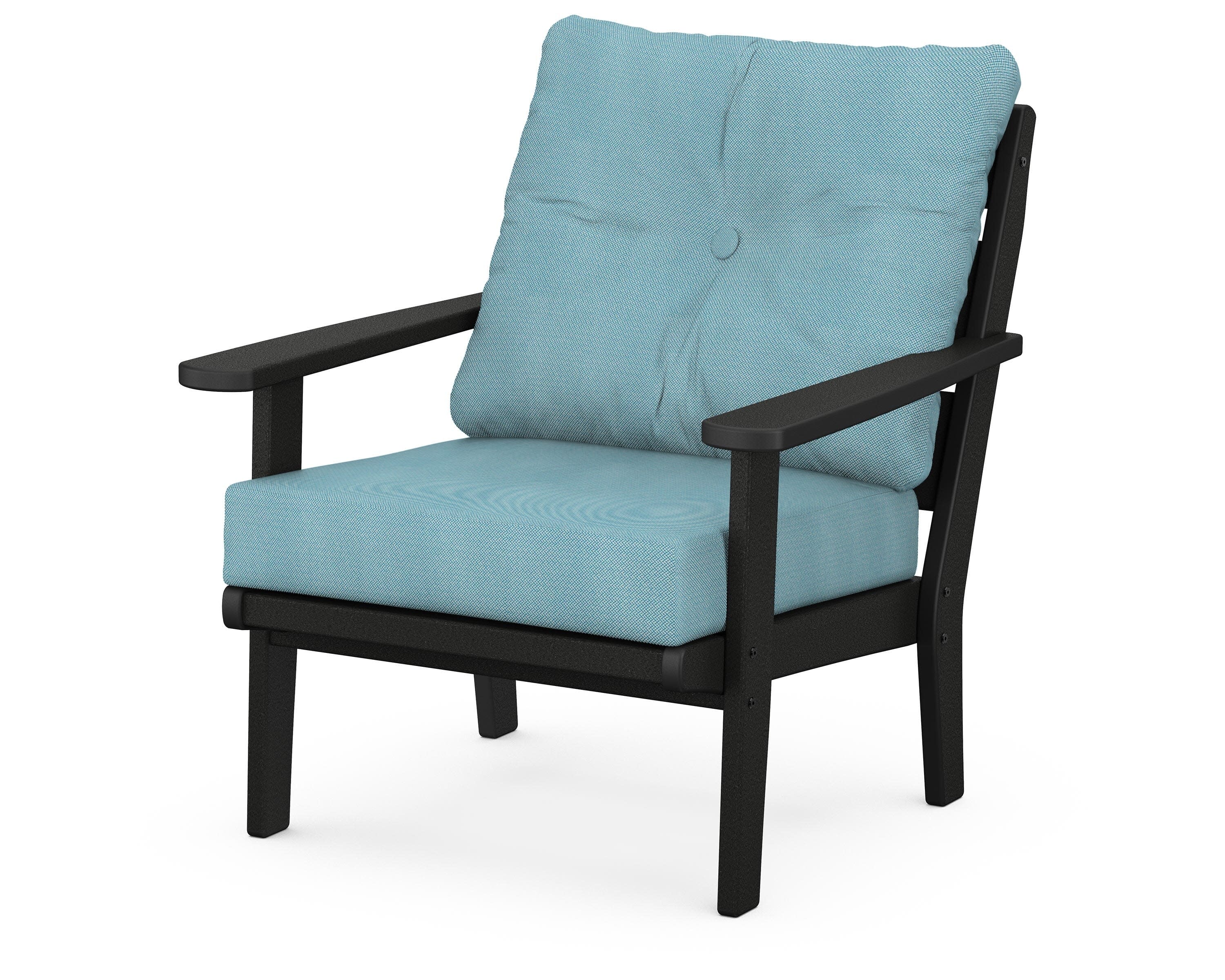 Lakeside Deep Seating Chair in Black / Lattice Sky Blue