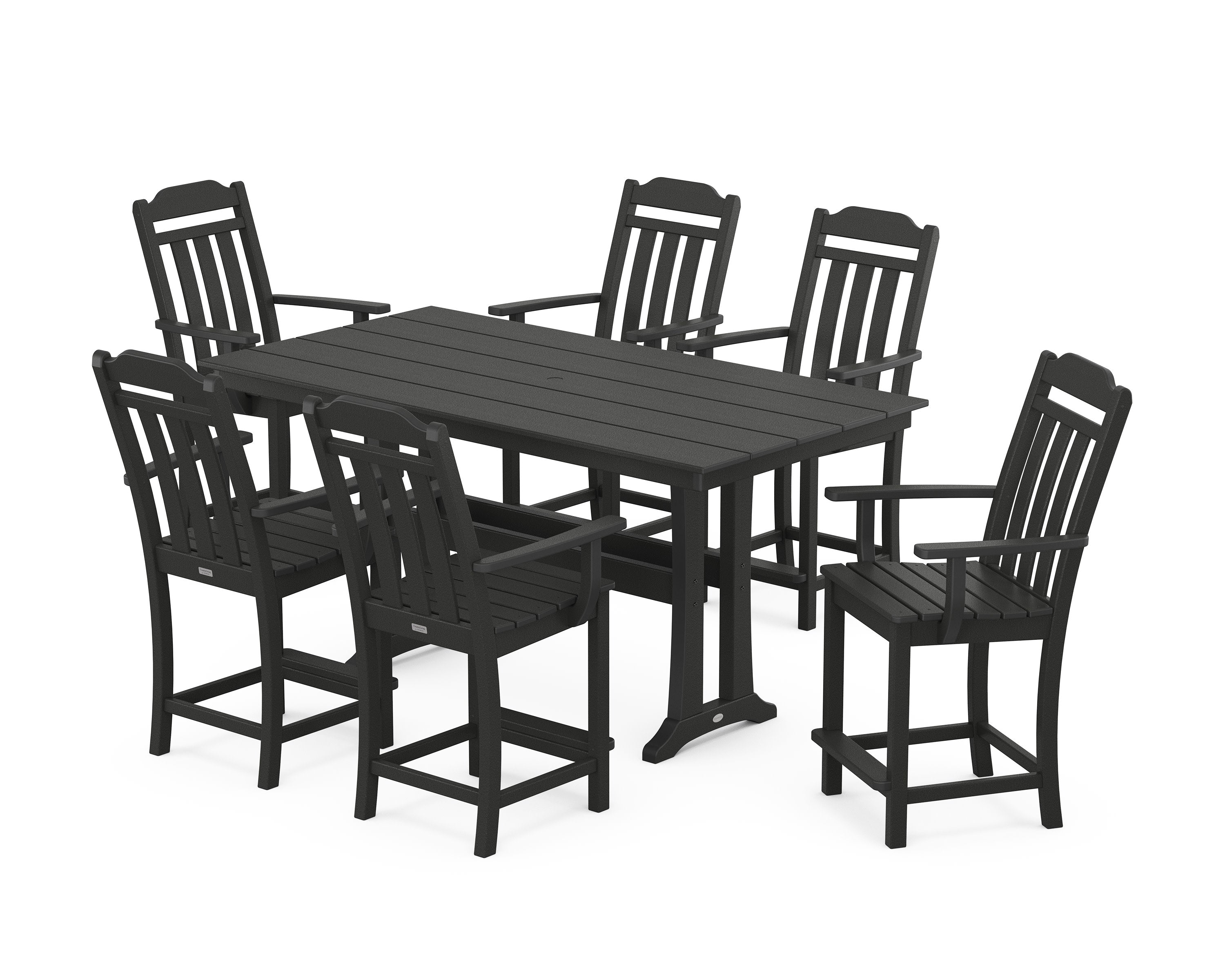 Cottage Arm Chair 7-Piece Farmhouse Counter Set with Trestle Legs in Black
