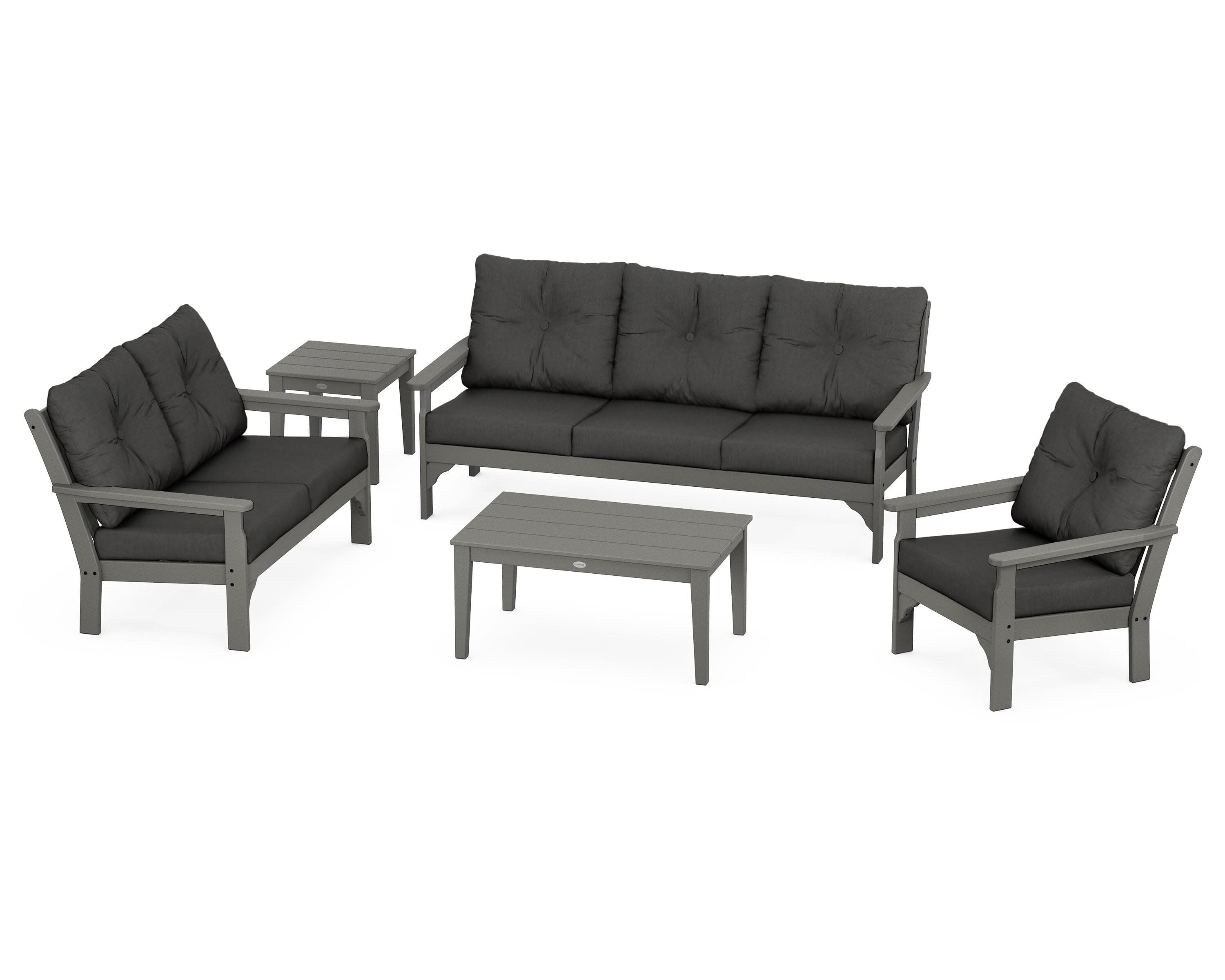 Vineyard 5 Piece Deep Seating Set in Slate Grey / Spectrum Carbon
