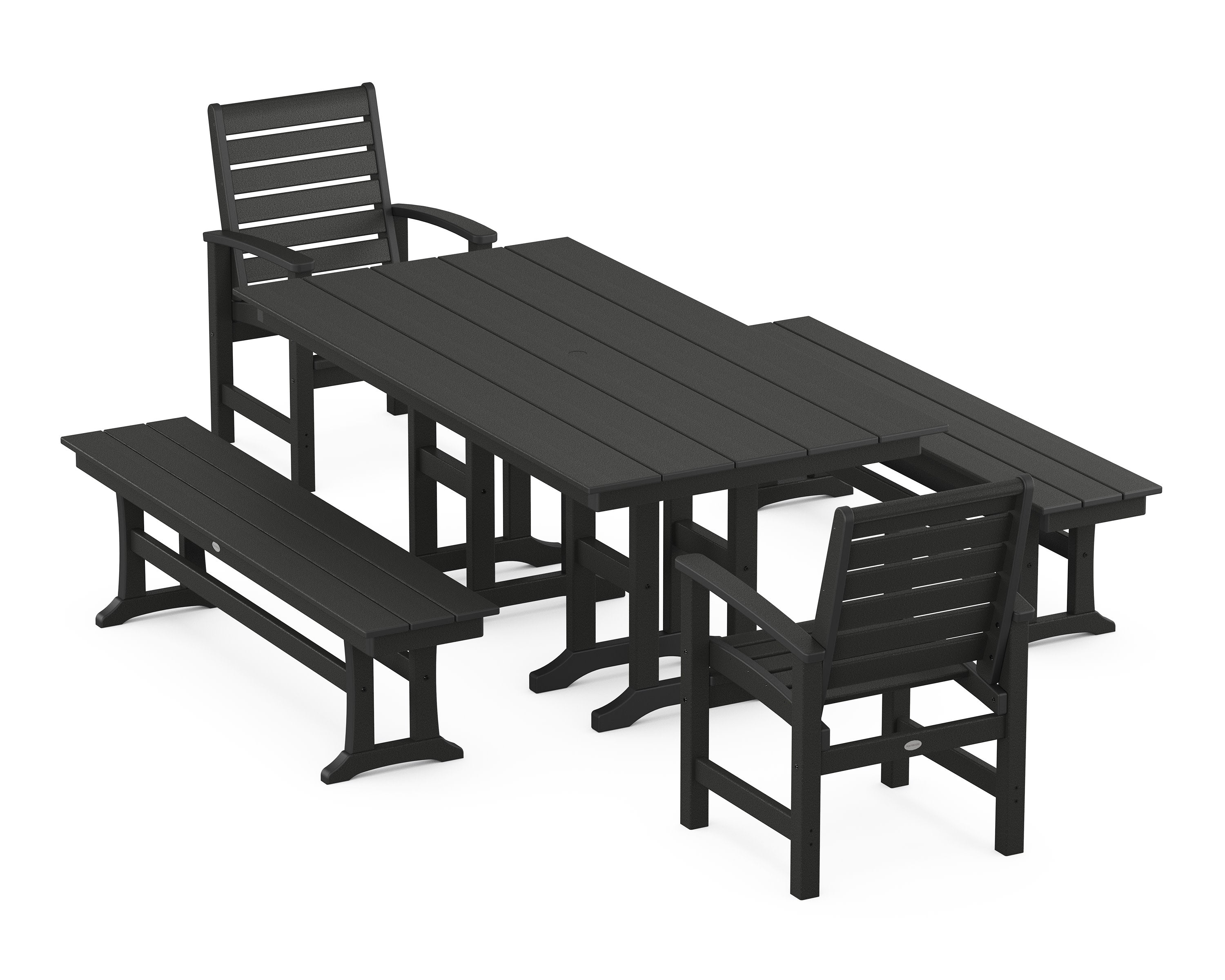 Signature 5-Piece Farmhouse Dining Set with Benches in Black