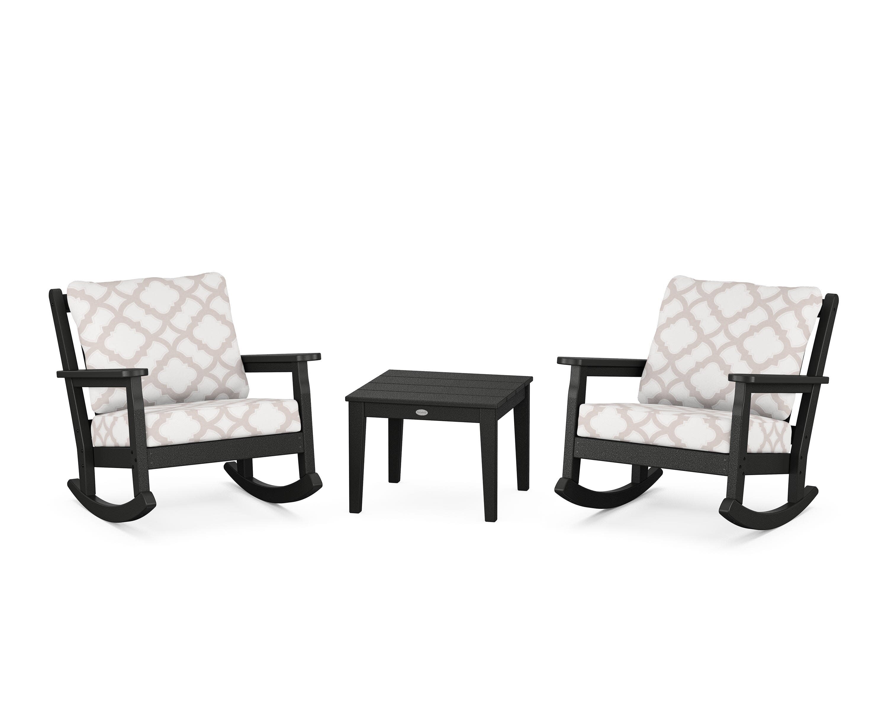 Chippendale 3-Piece Deep Seating Rocker Set in Black / Trellis Dune Burlap