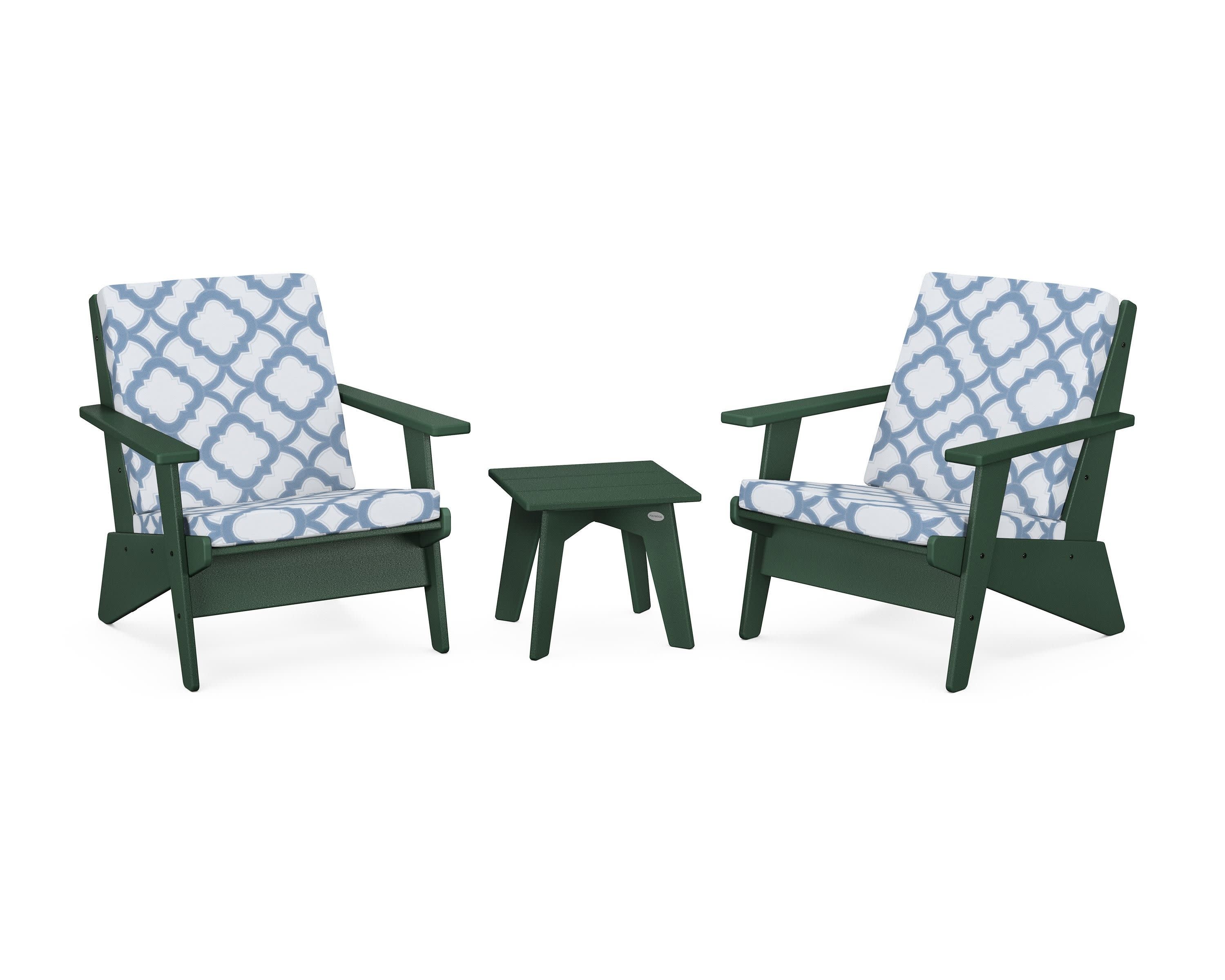 Riviera Modern Lounge 3-Piece Set in Green / Trellis Sky Blue