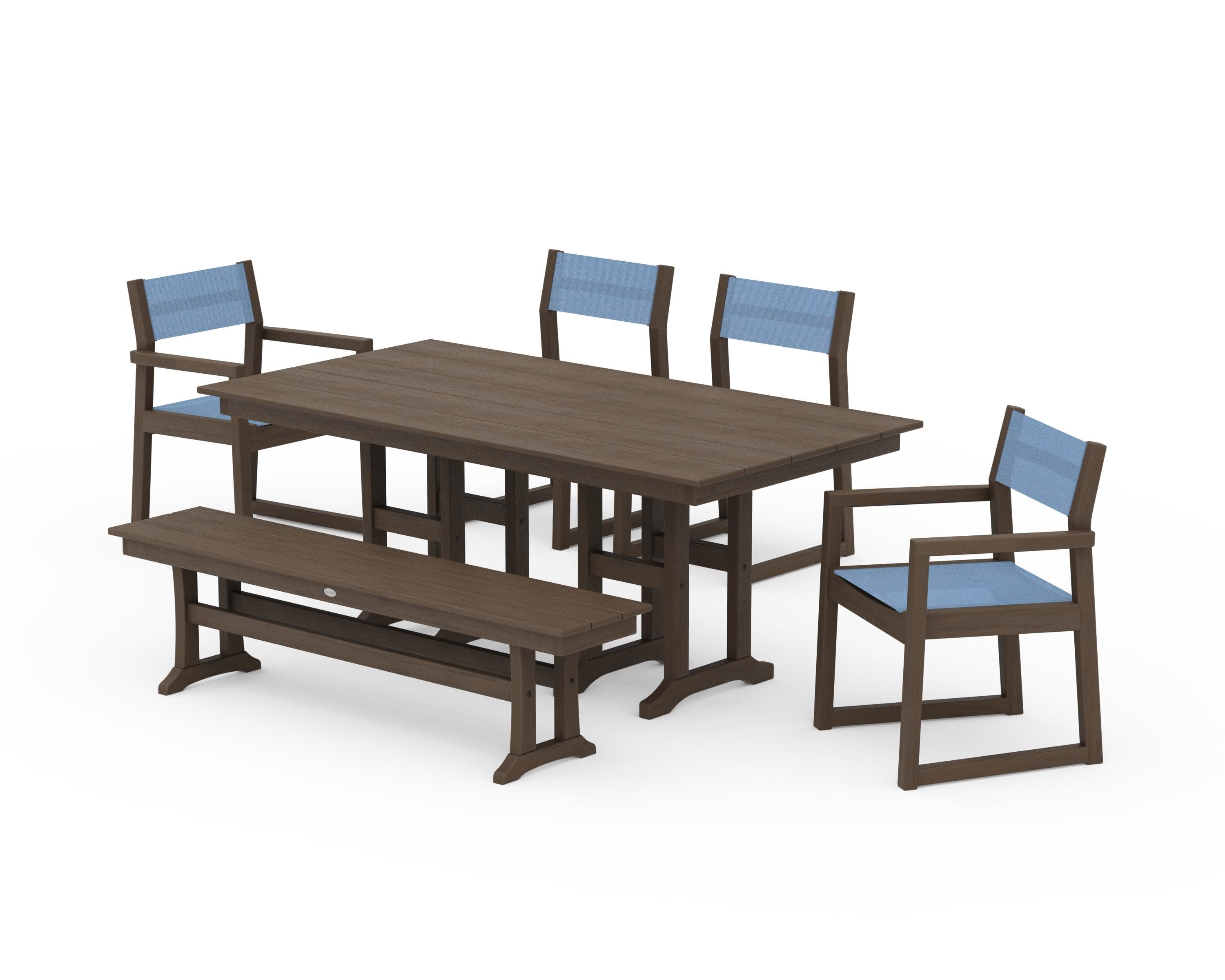 EDGE Sling 6-Piece Farmhouse Dining Set in Kona / Poolside Sling