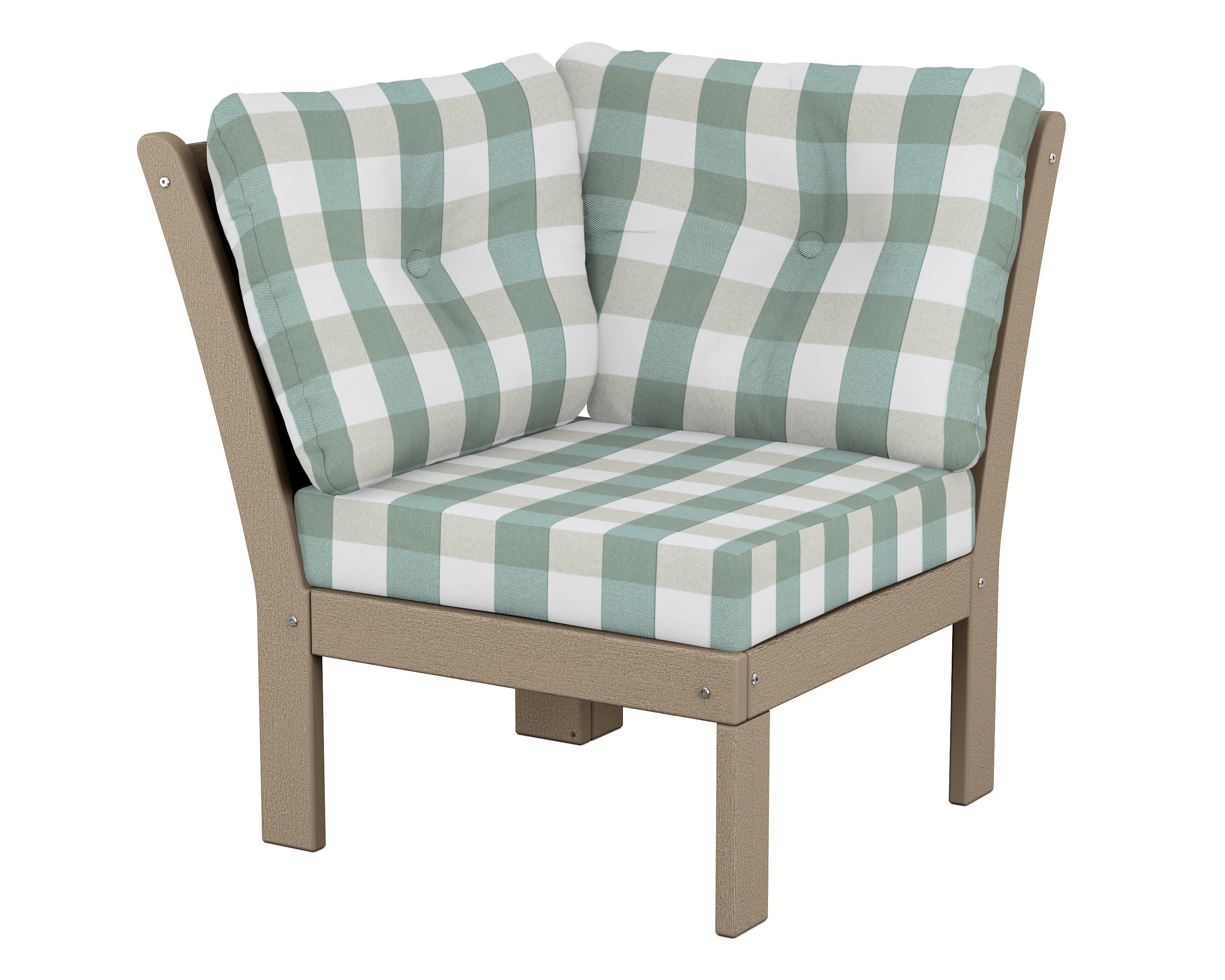 Vineyard Modular Corner Chair in Vintage Sahara / Buffalo Plaid Glacier Spa