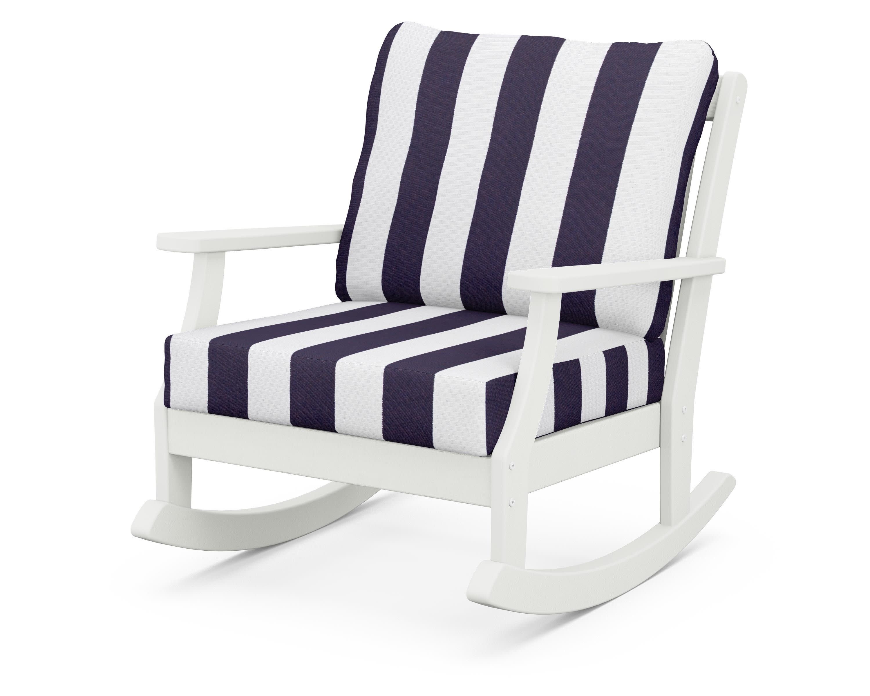 Braxton Deep Seating Rocking Chair in Vintage White / Cabana Stripe Navy