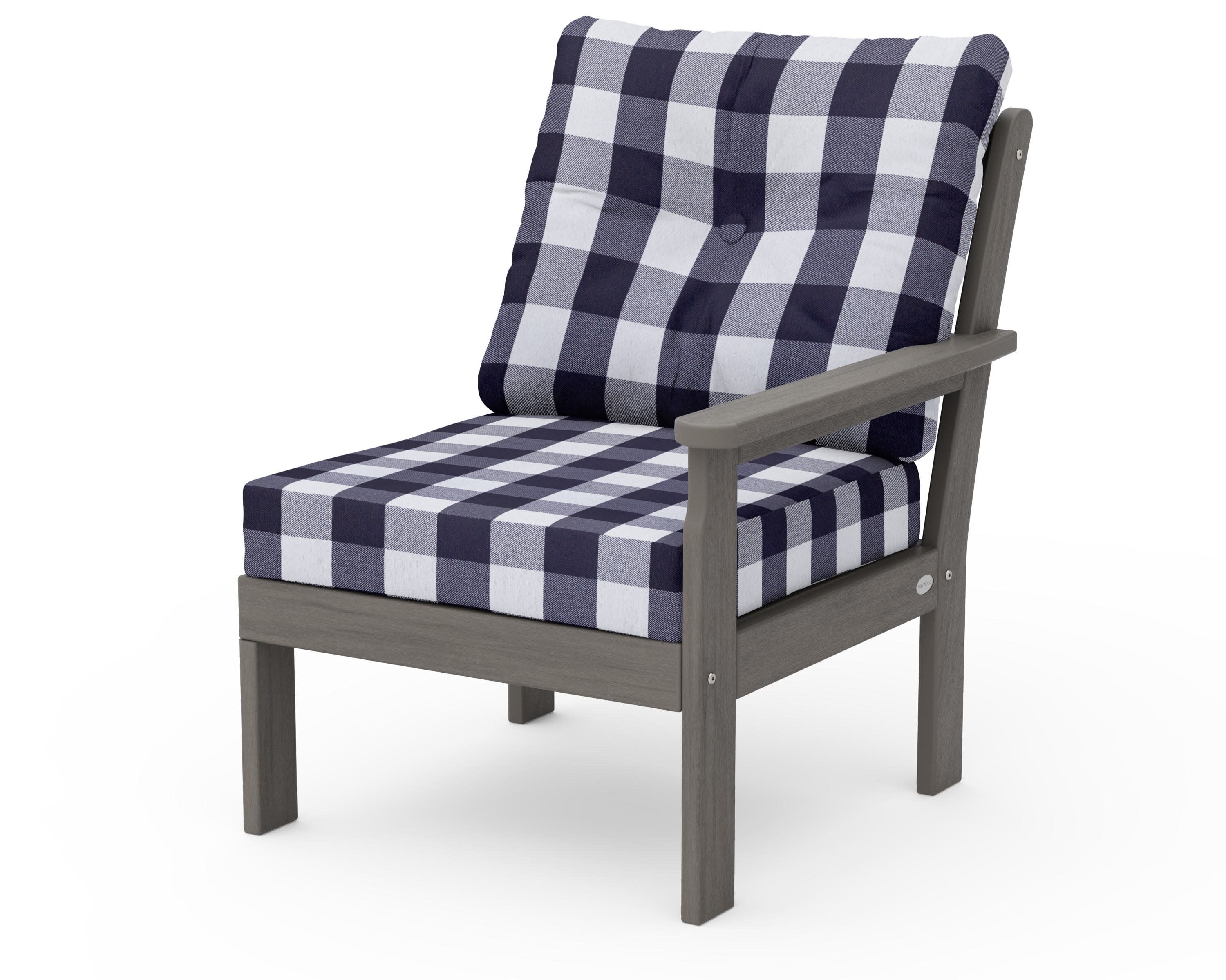Vineyard Modular Right Arm Chair in Driftwood / Buffalo Plaid Navy