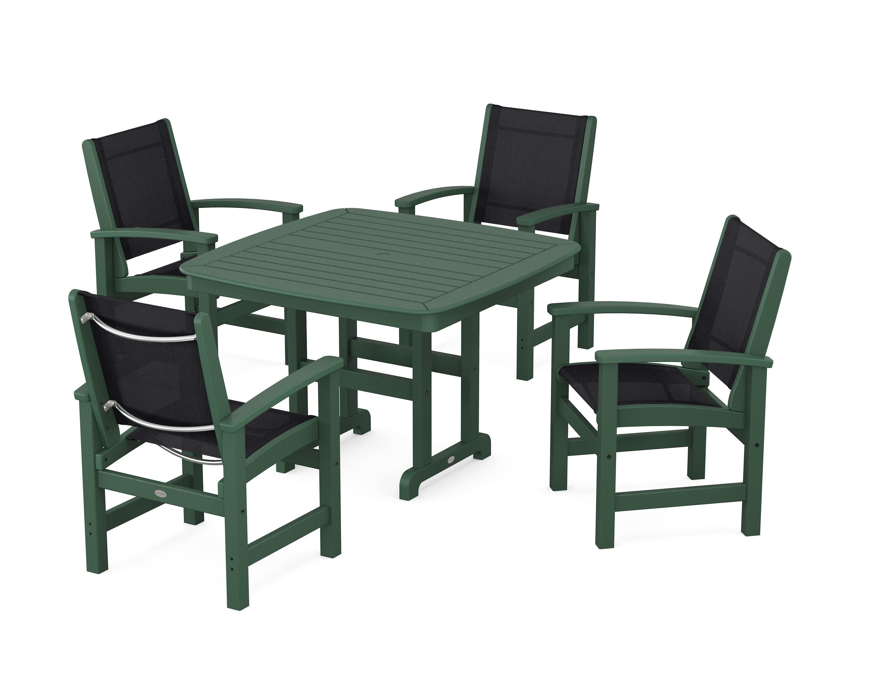 Coastal 5-Piece Dining Set in Green / Black Sling