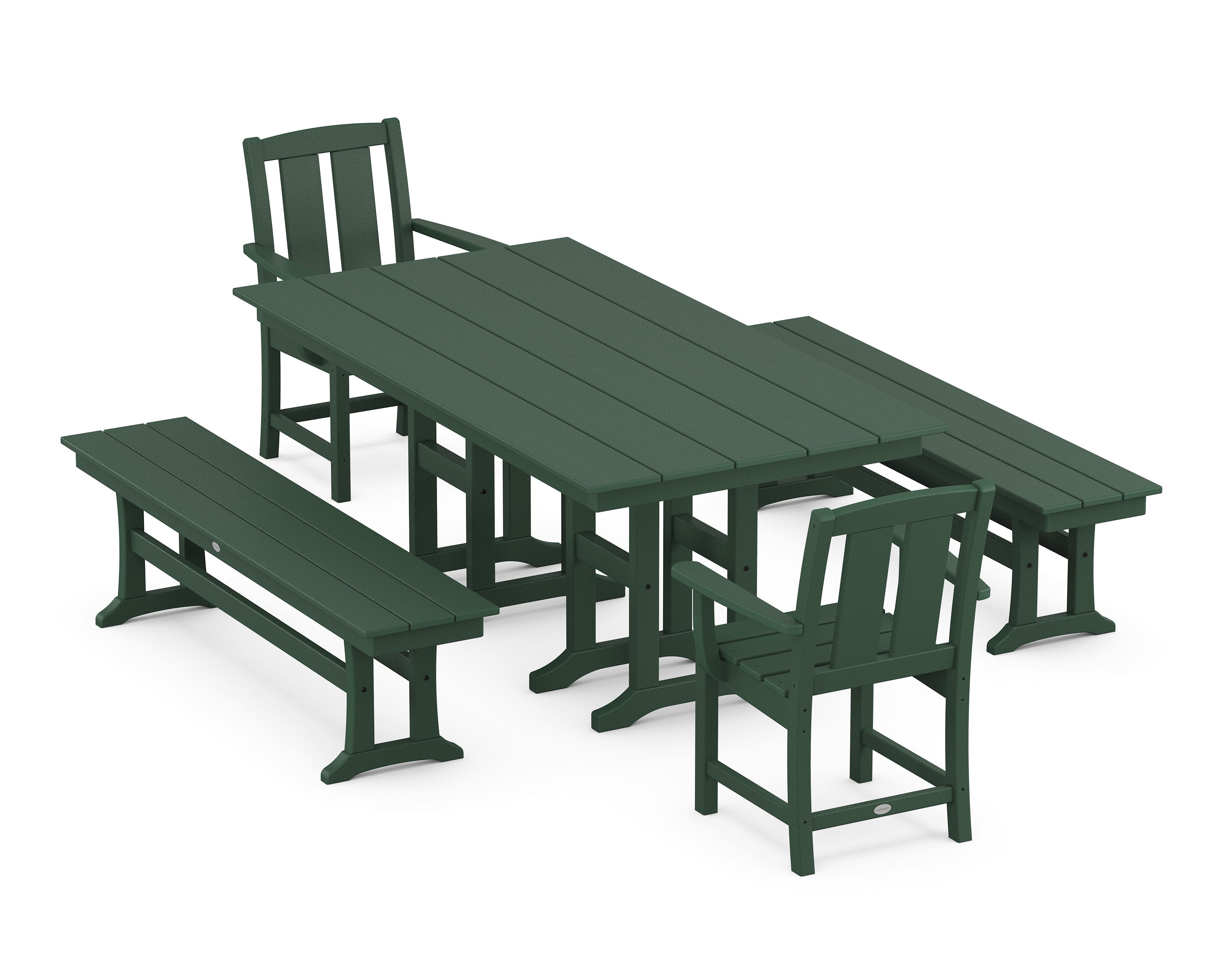 Mission 5-Piece Farmhouse Dining Set with Benches in Green