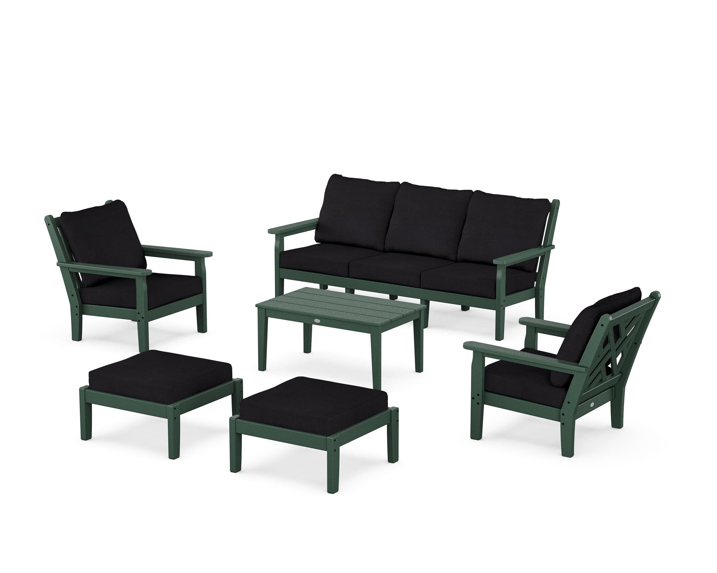 Chippendale 6-Piece Lounge Sofa Set in Green / Midnight Linen
