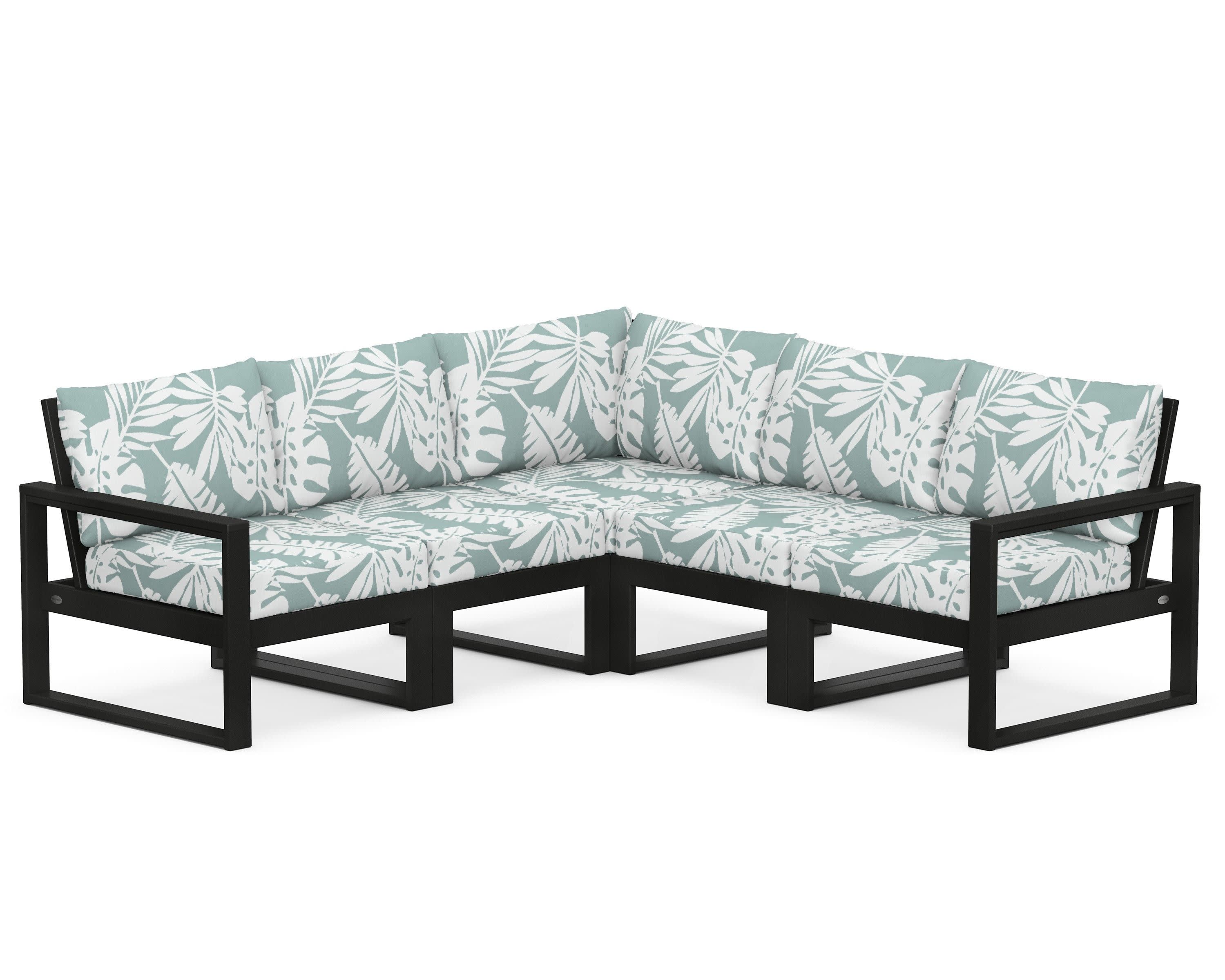 EDGE 5-Piece Modular Deep Seating Set in Black / Leaf Glacier Spa