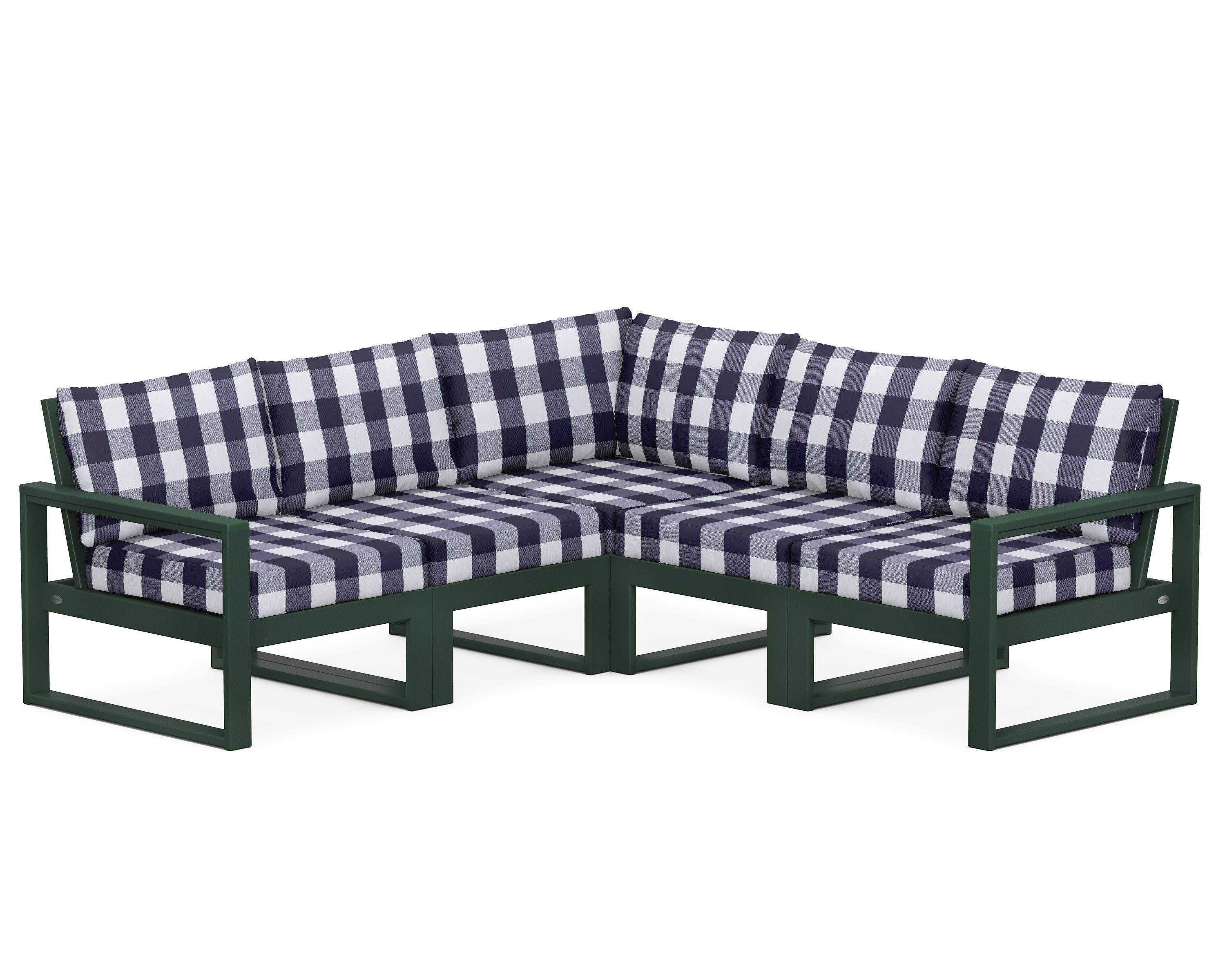 EDGE 5-Piece Modular Deep Seating Set in Green / Buffalo Plaid Navy