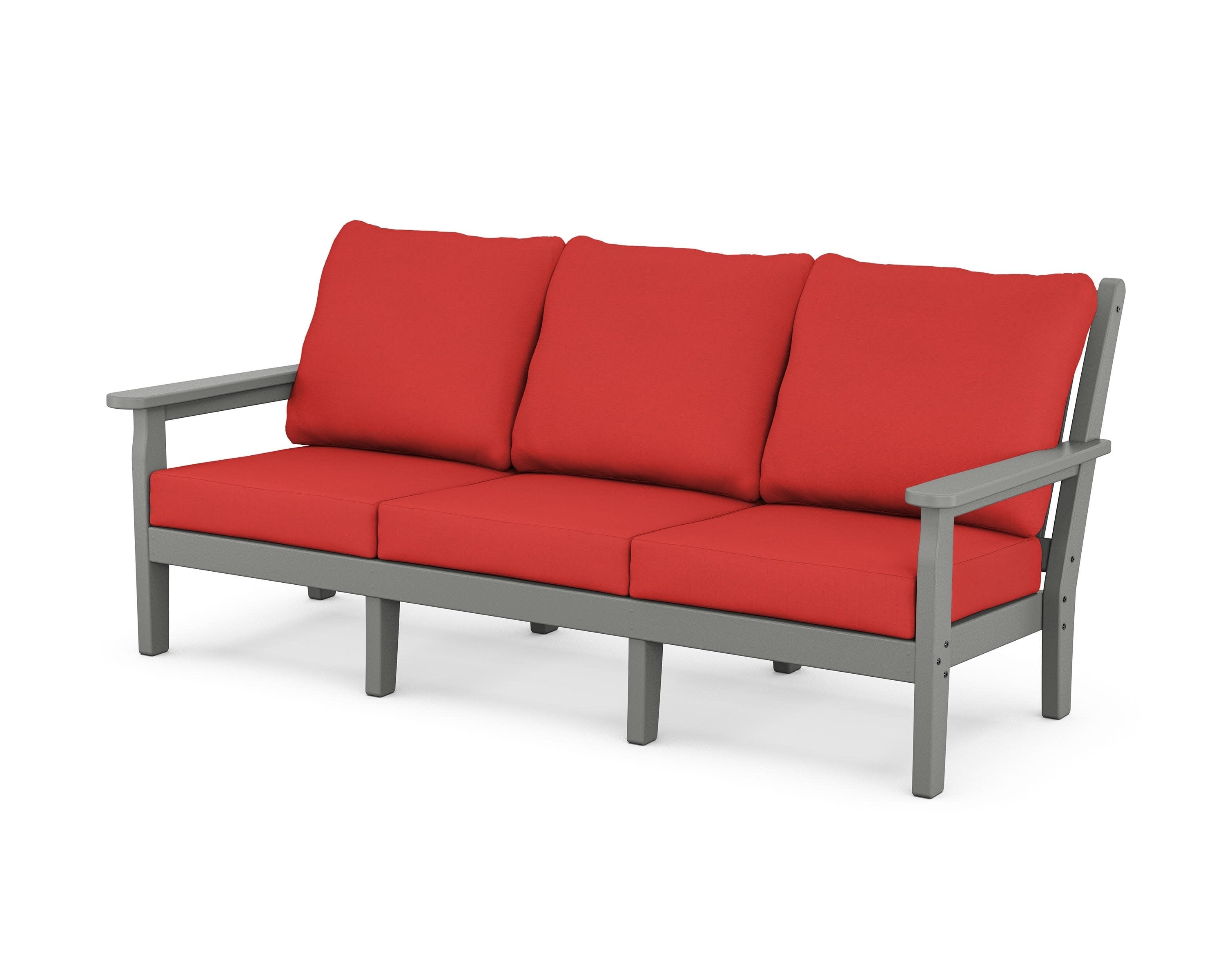 Chippendale Deep Seating Sofa in Slate Grey / Crimson Linen