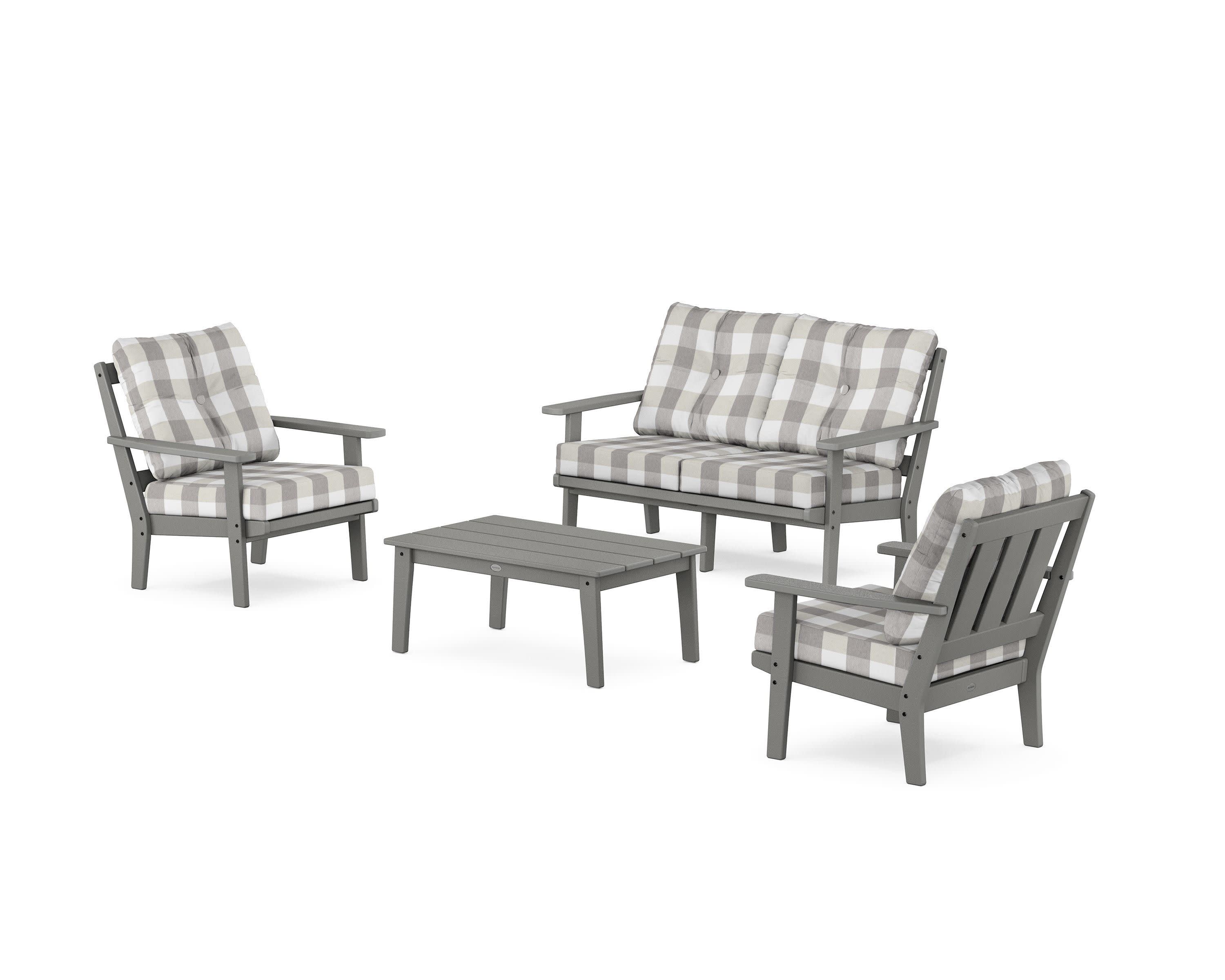 Oxford 4-Piece Deep Seating Set with Loveseat in Slate Grey / Buffalo Plaid Grey Mist