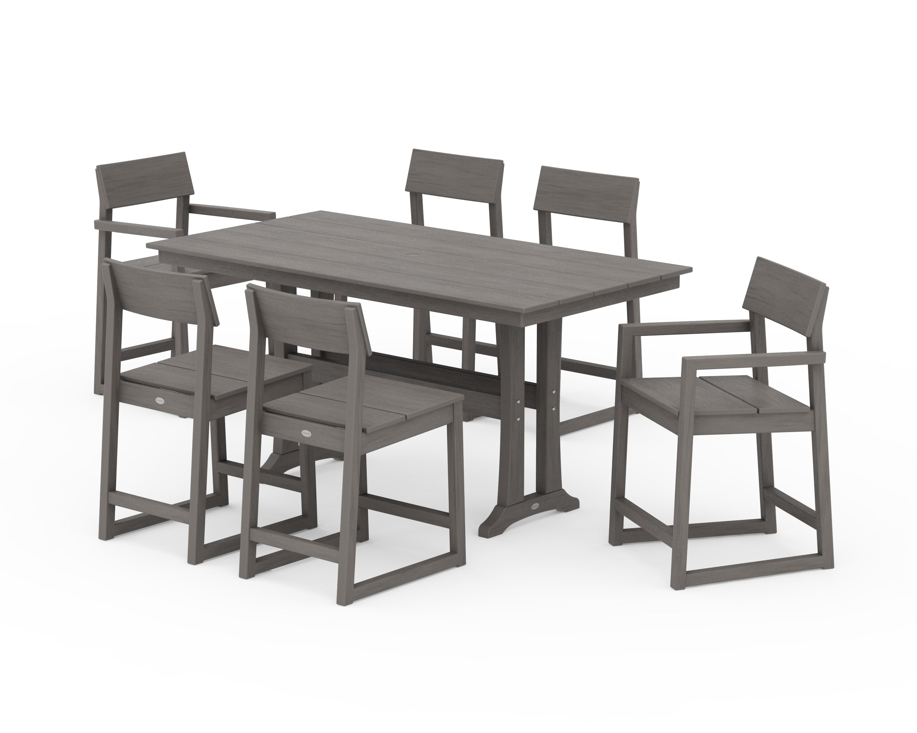 EDGE 7-Piece Farmhouse Counter Set with Trestle Legs in Driftwood