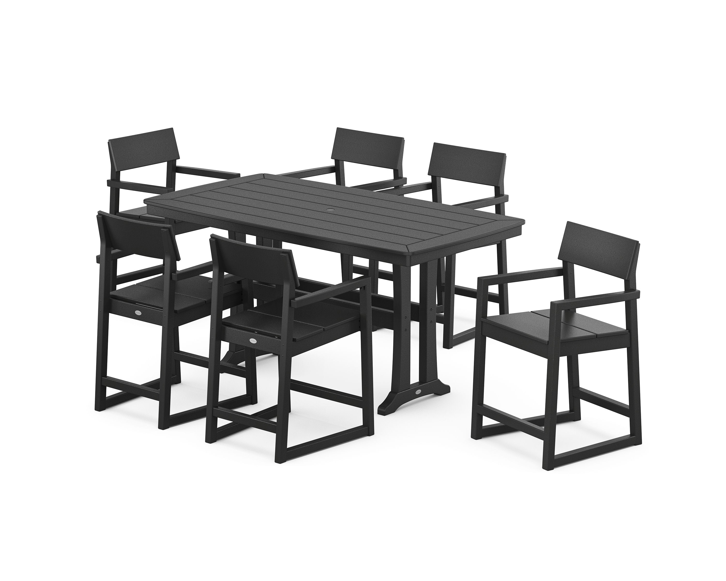 EDGE Arm Chair 7-Piece Counter Set with Trestle Legs in Black