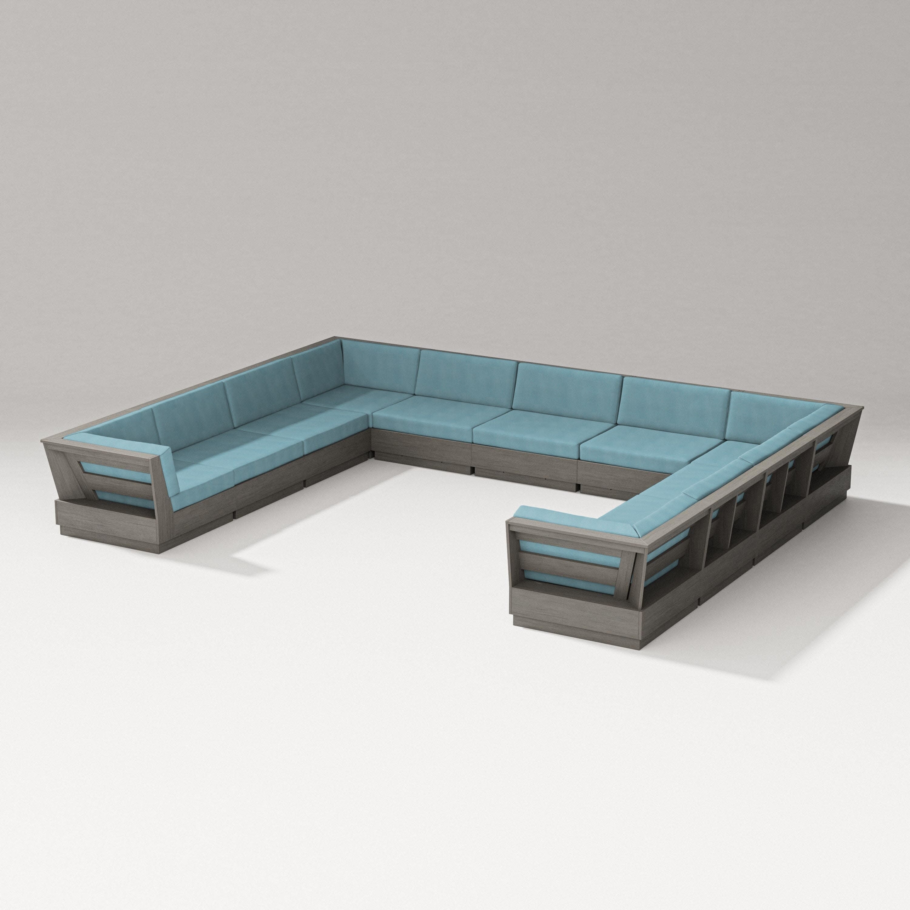Elevate Large U-Shaped Sectional in Driftwood / Lattice Sky Blue