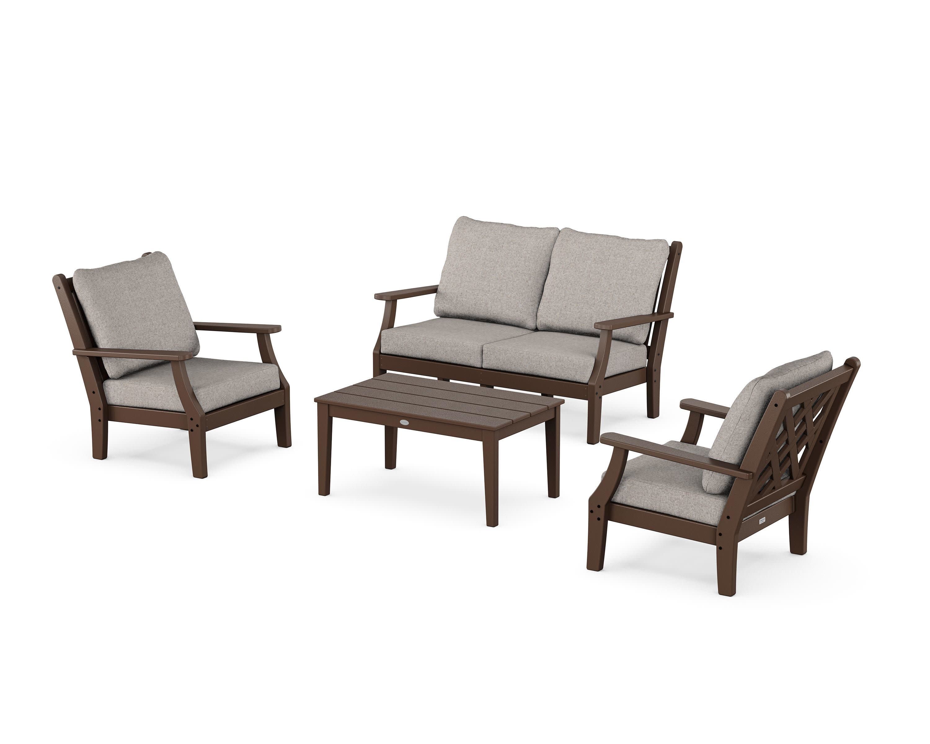 Wovendale 4-Piece Deep Seating Set with Loveseat in Mahogany / Weathered Tweed