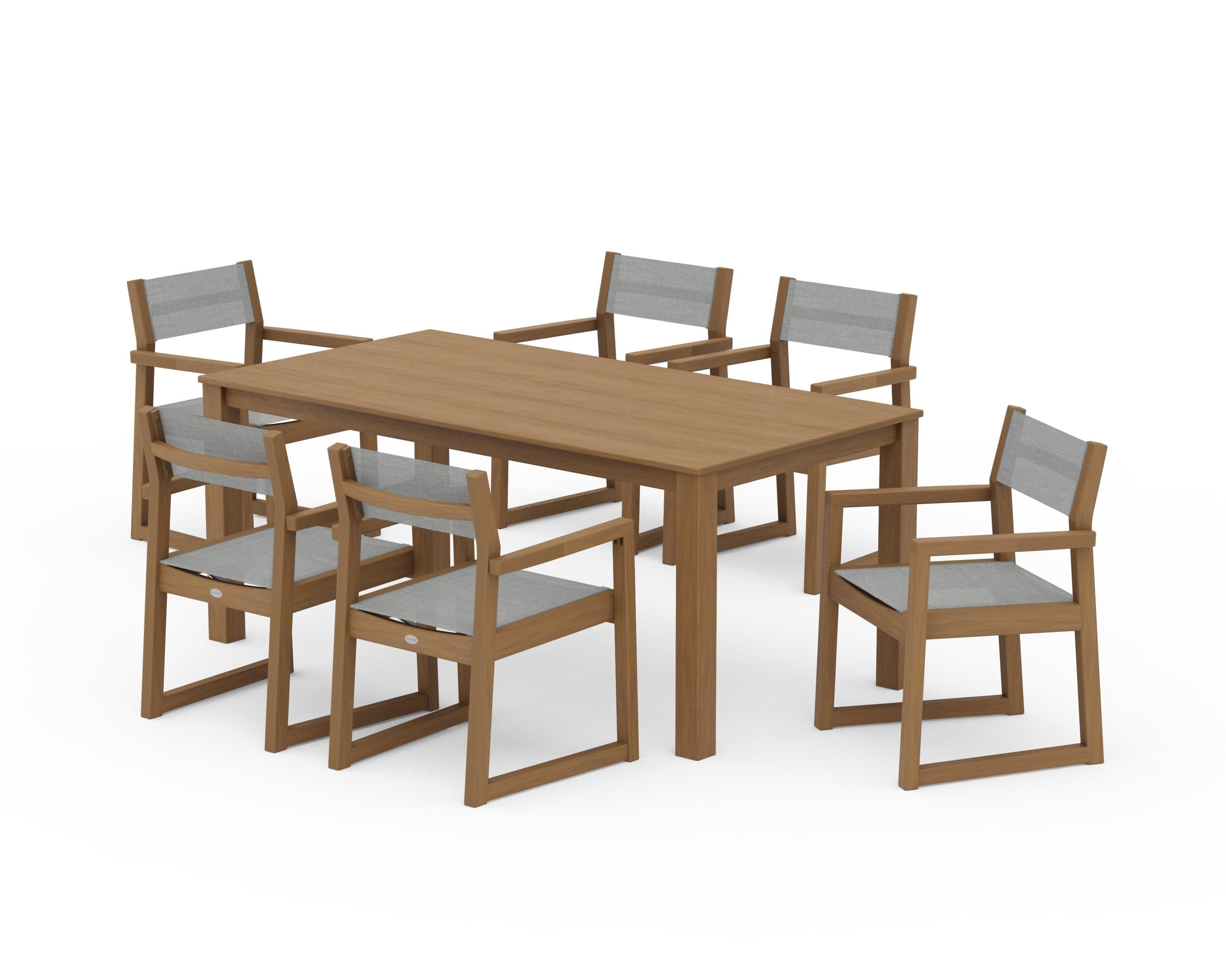 EDGE Sling Arm Chair 7-Piece Parsons Dining Set in Natural / Metallic Sling