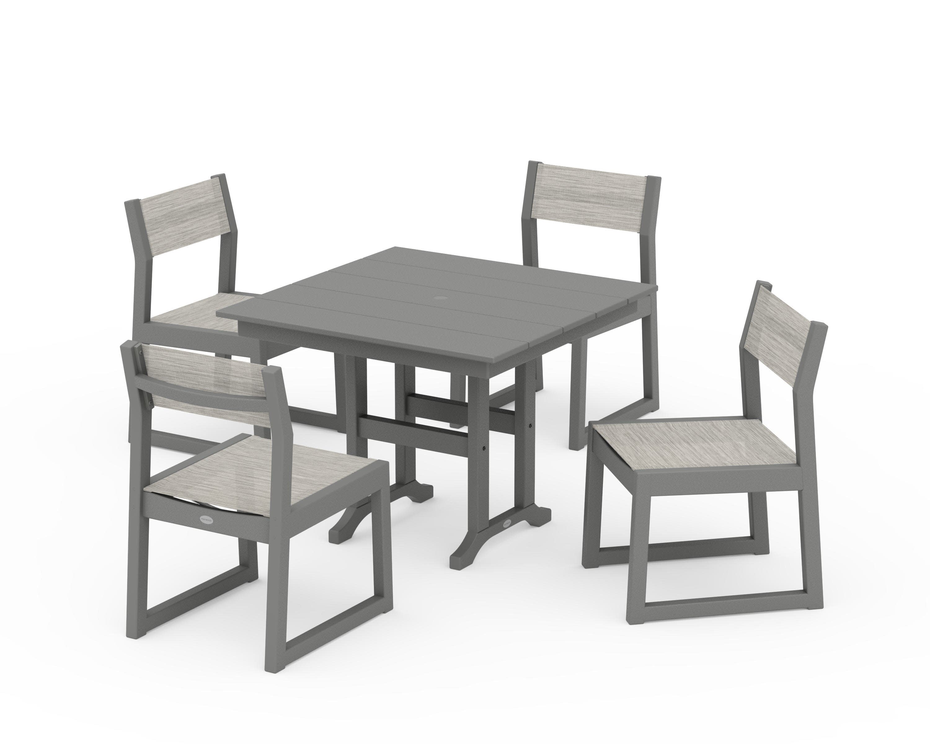 EDGE Sling Side Chair 5-Piece Farmhouse Dining Set in Slate Grey / Birch Sling
