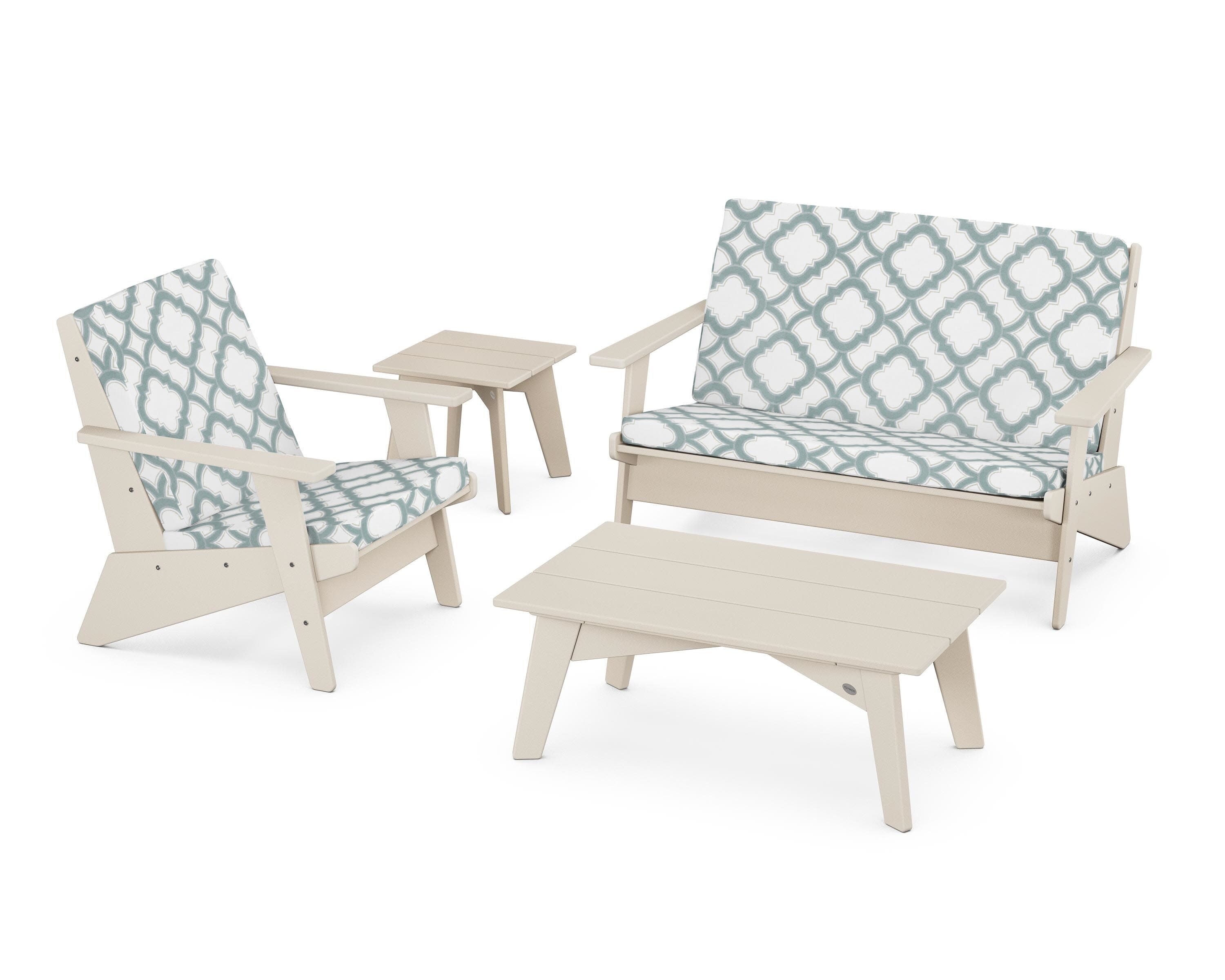 Riviera Modern Lounge 4-Piece Set in Sand / Trellis Glacier Spa