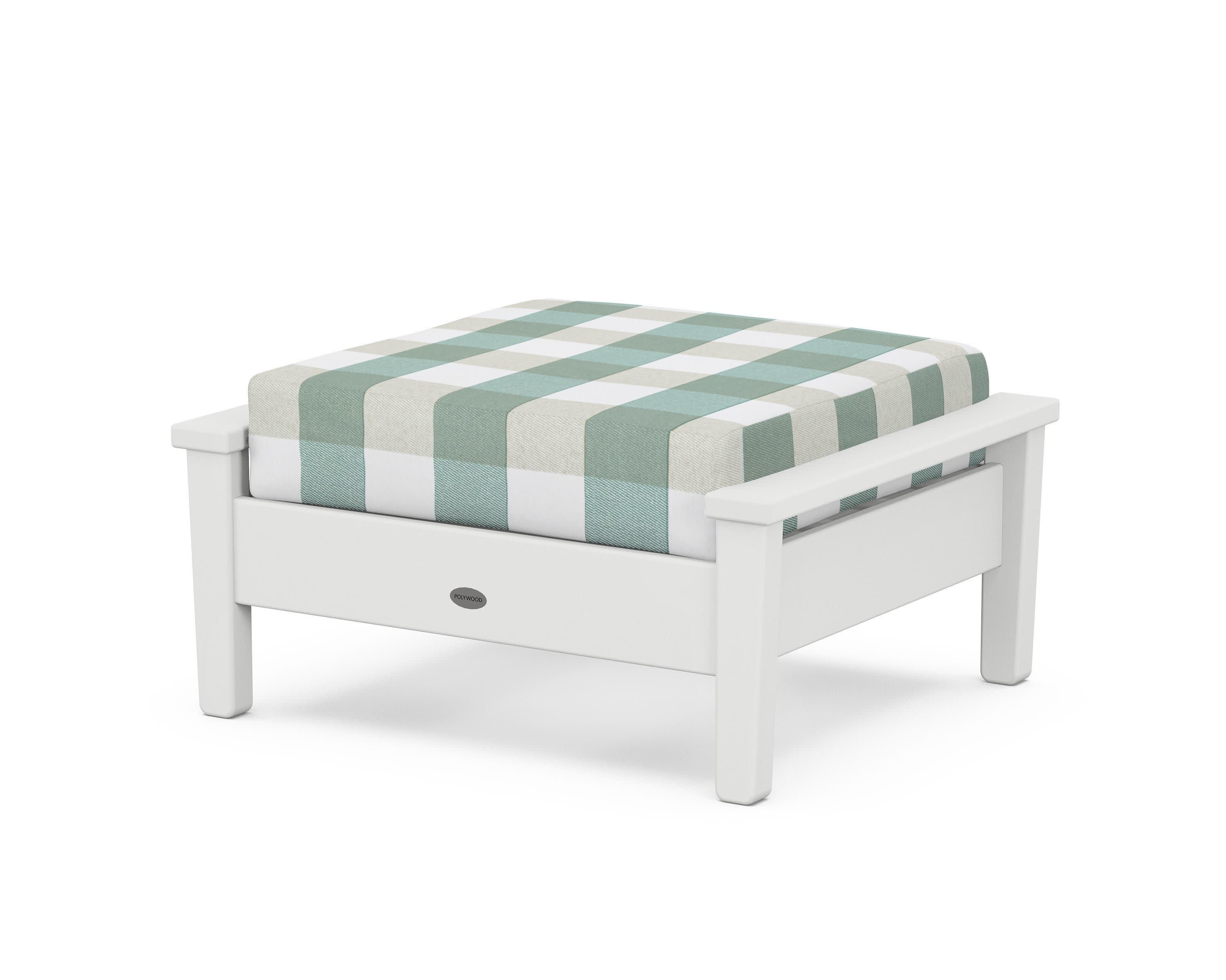 Prescott Deep Seating Ottoman in White / Buffalo Plaid Glacier Spa