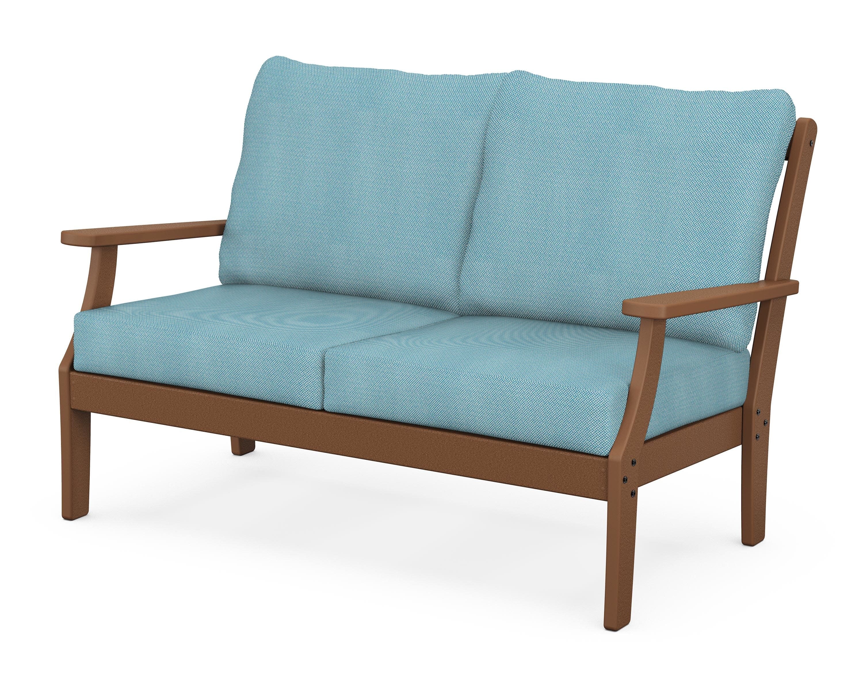 Braxton Deep Seating Loveseat in Teak / Lattice Sky Blue