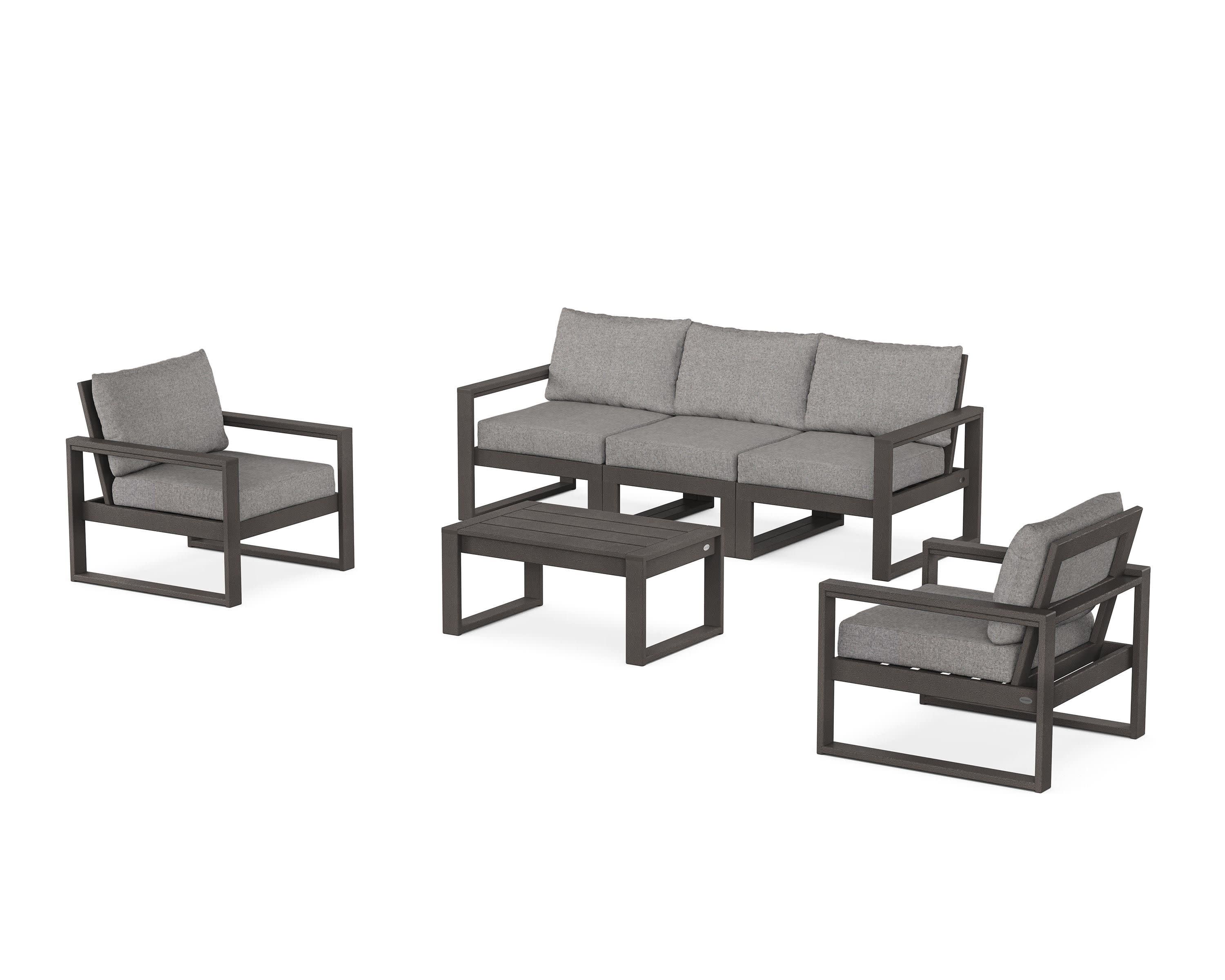 EDGE Sectional 4-Piece Deep Seating Set with Sofa in Vintage Coffee / Grey Mist