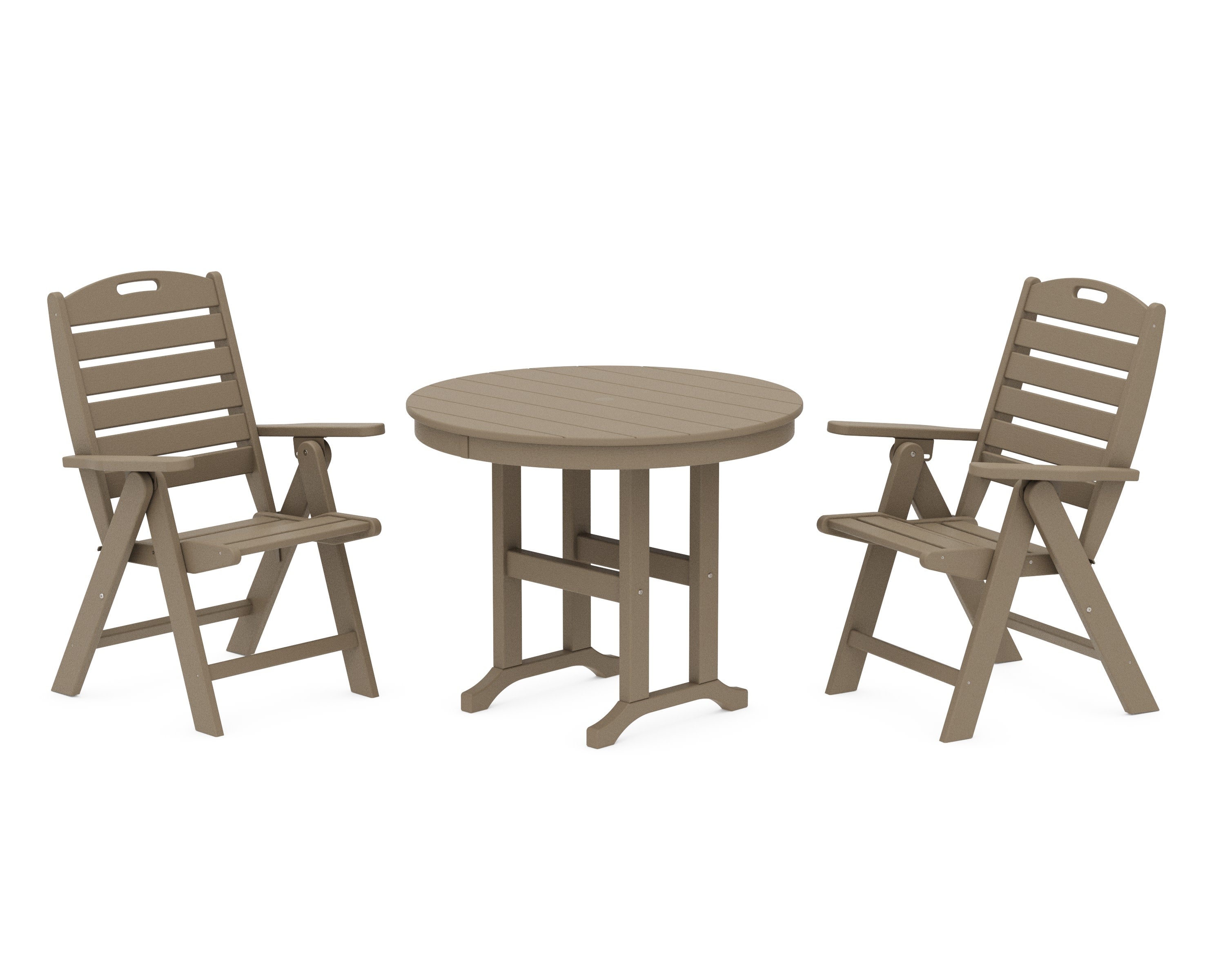 Nautical Folding Highback Chair 3-Piece Round Dining Set in Vintage Sahara