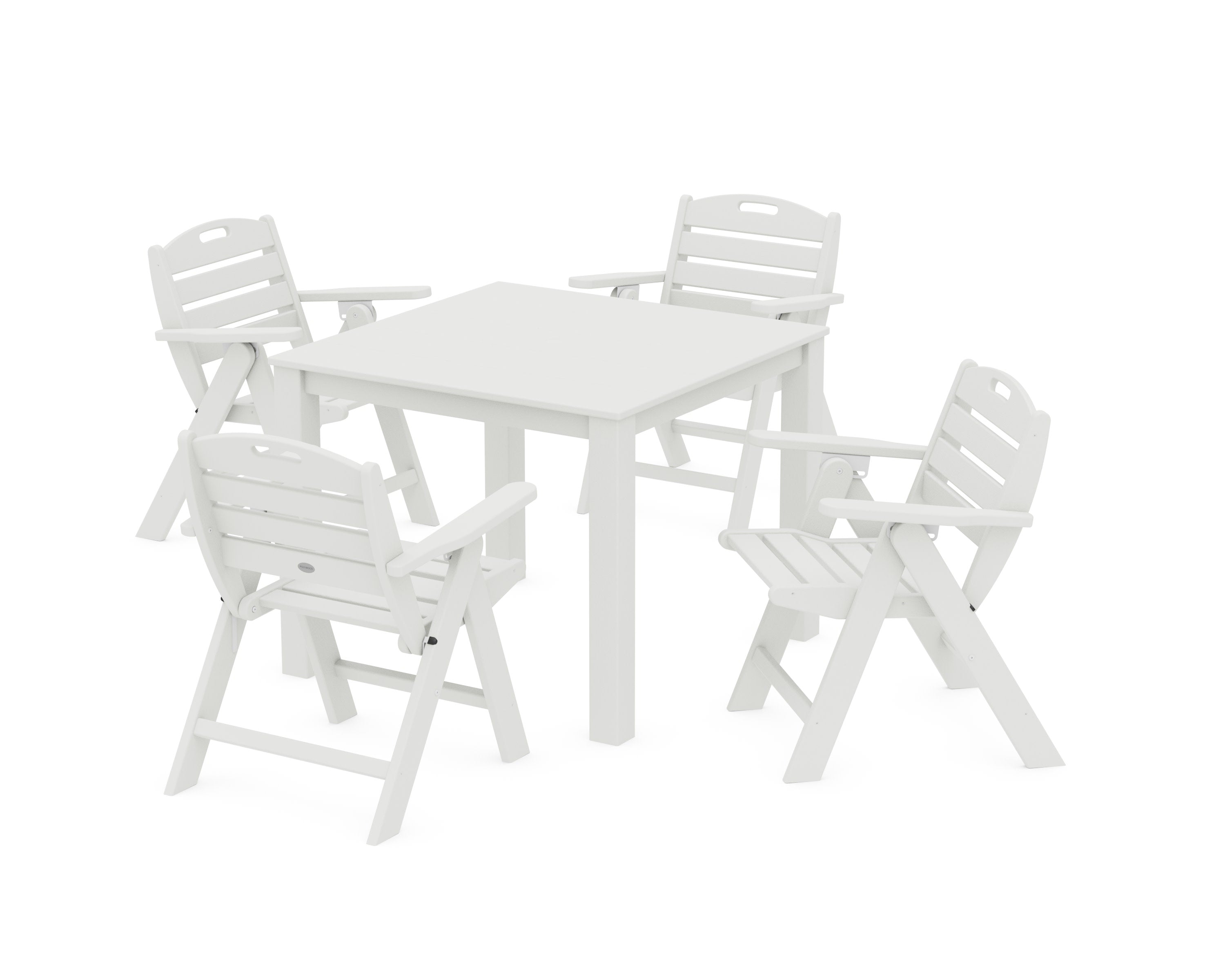 Nautical Folding Lowback Chair 5-Piece Parsons Dining Set in Vintage White