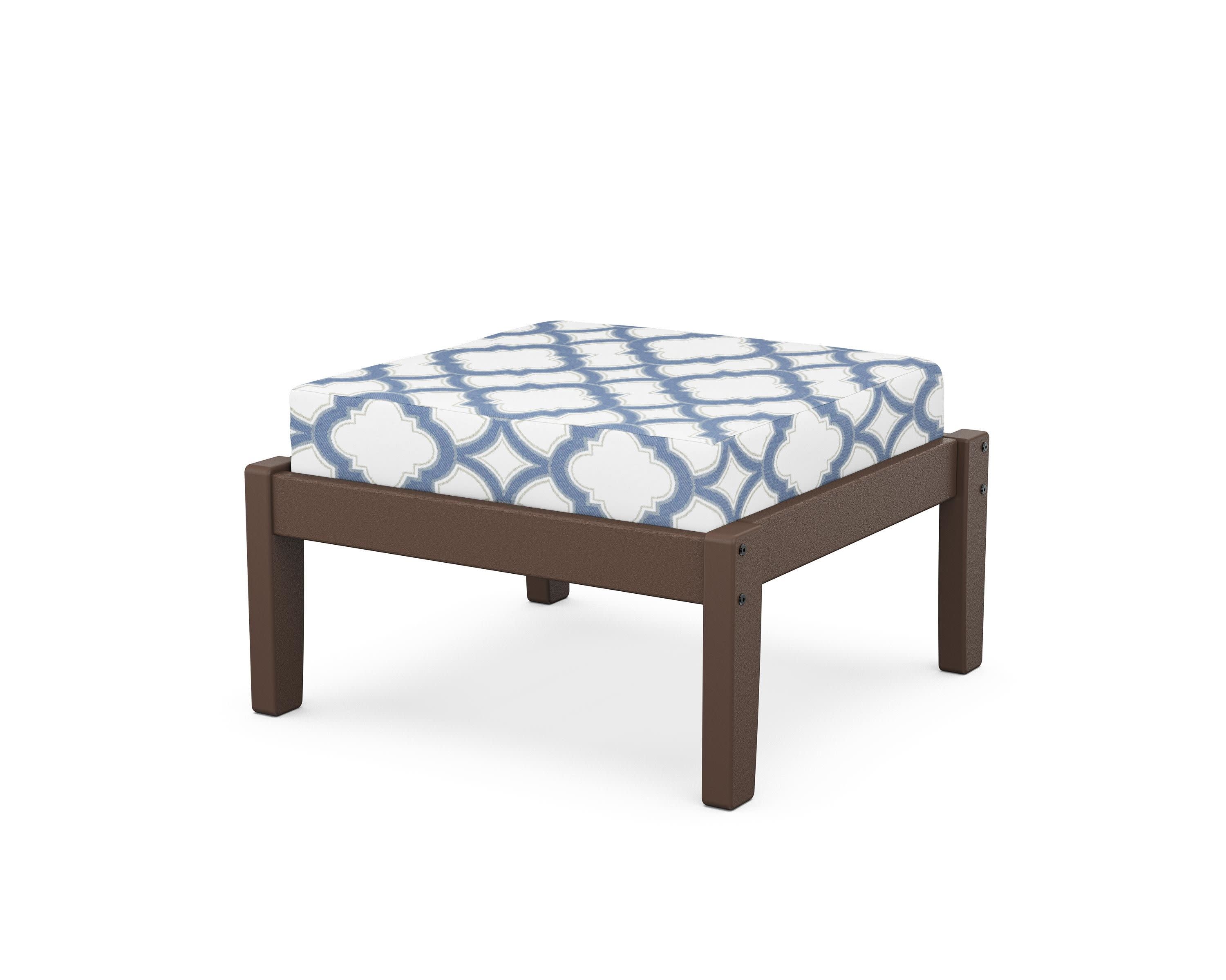 Deep Seating Ottoman in Mahogany / Trellis Sky Blue
