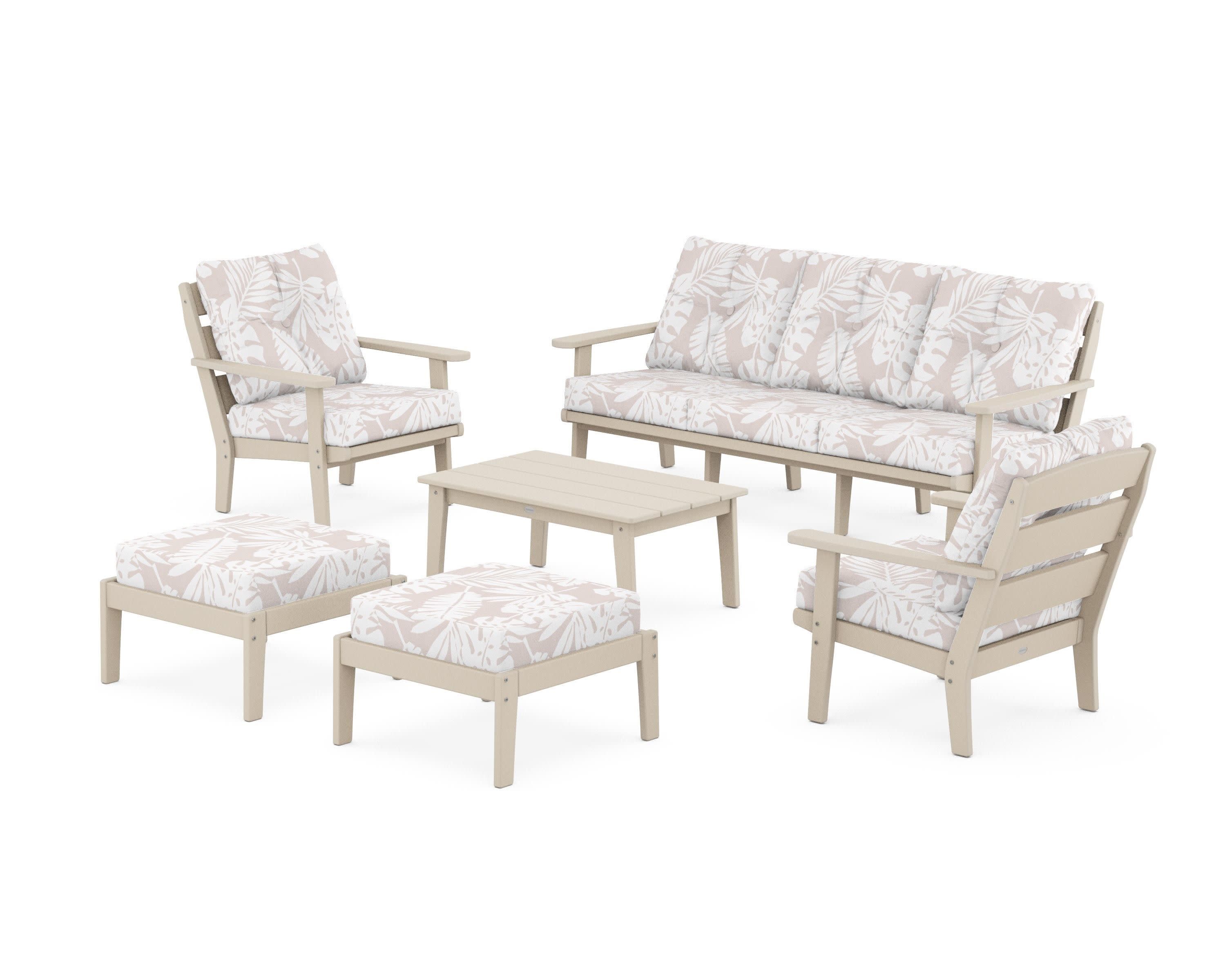 Lakeside 6-Piece Lounge Sofa Set in Sand / Leaf Dune Burlap