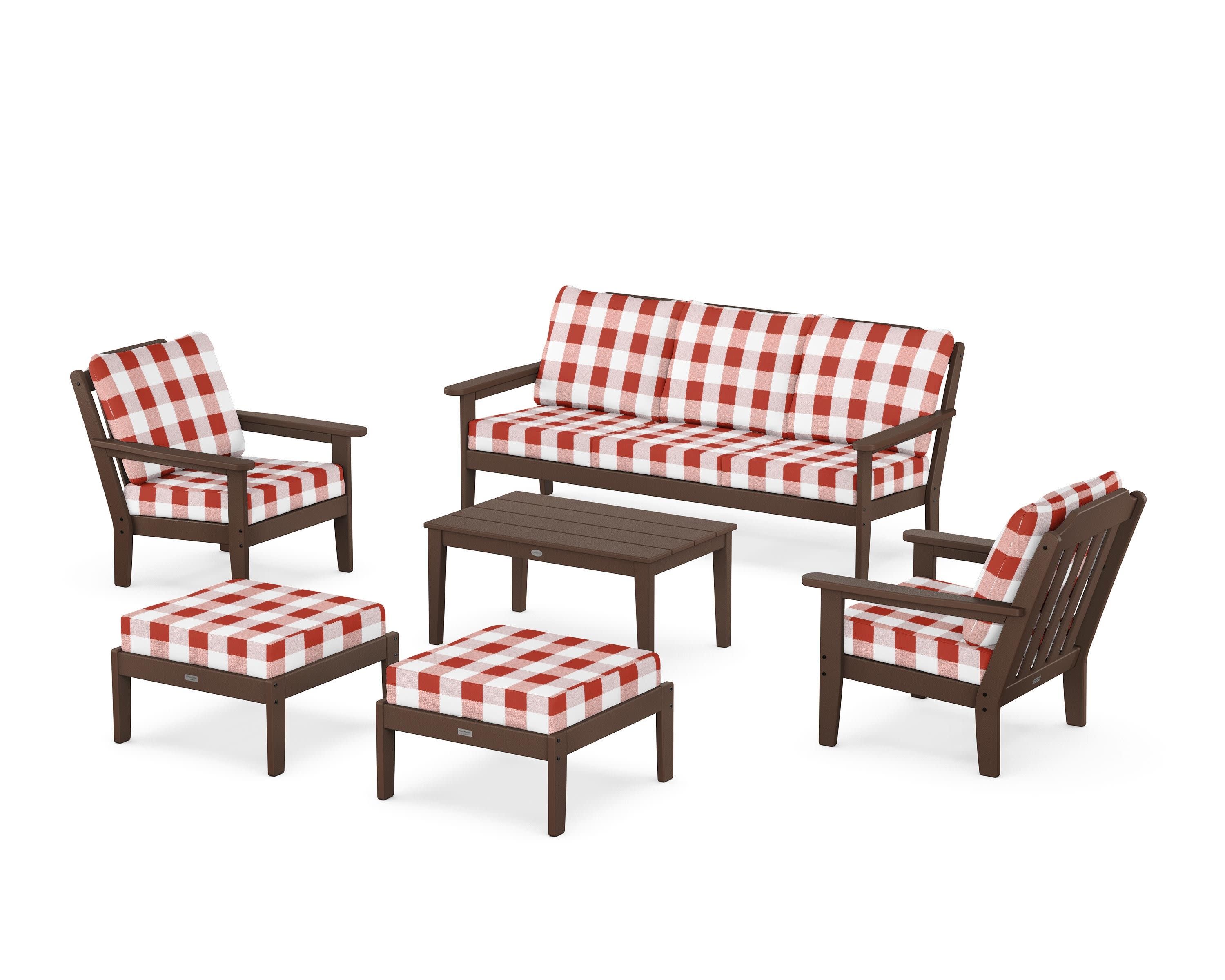 Cottage 6-Piece Lounge Sofa Set in Mahogany / Buffalo Plaid Crimson