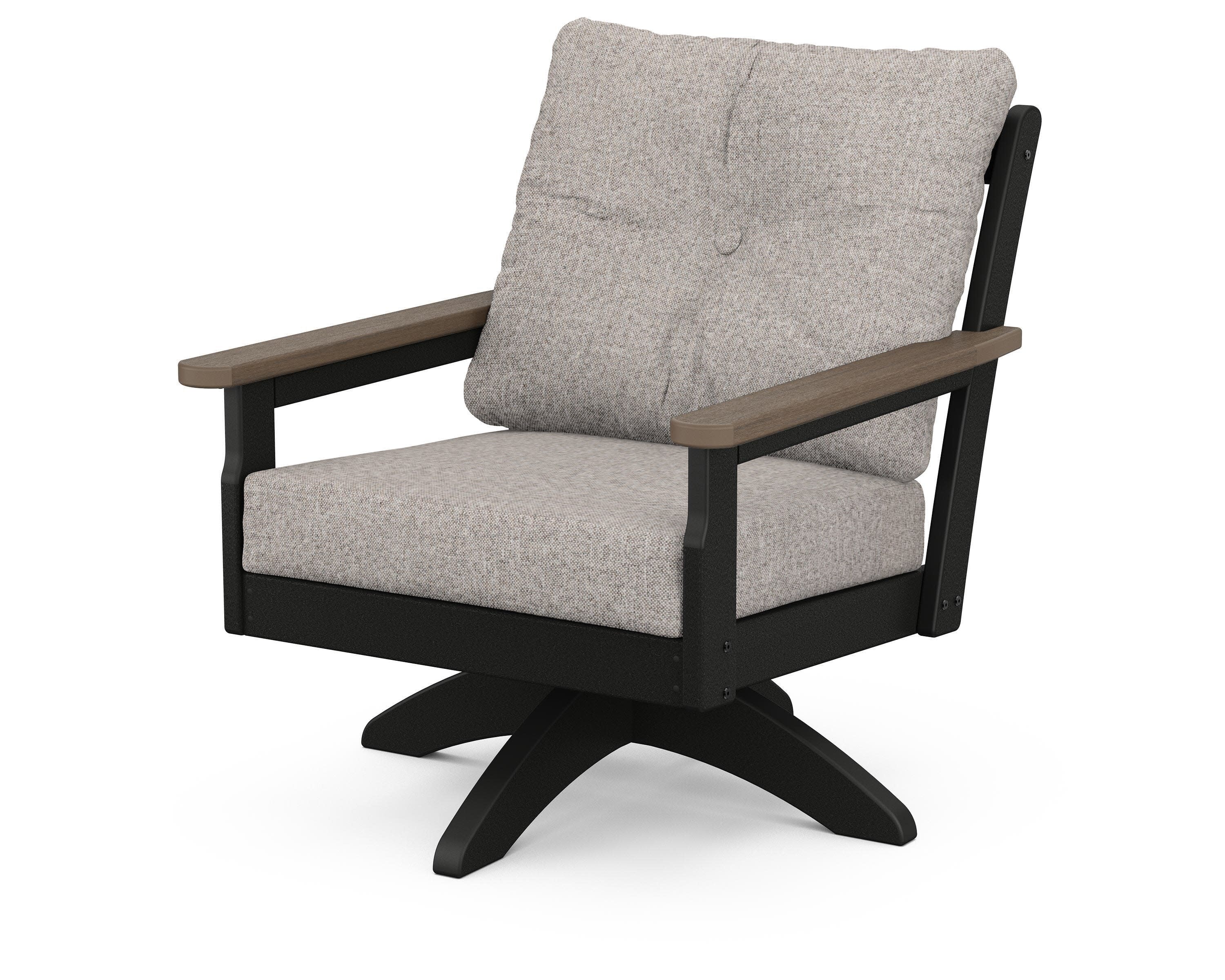 Vineyard Deep Seating Swivel Chair in Black / Kona / Weathered Tweed