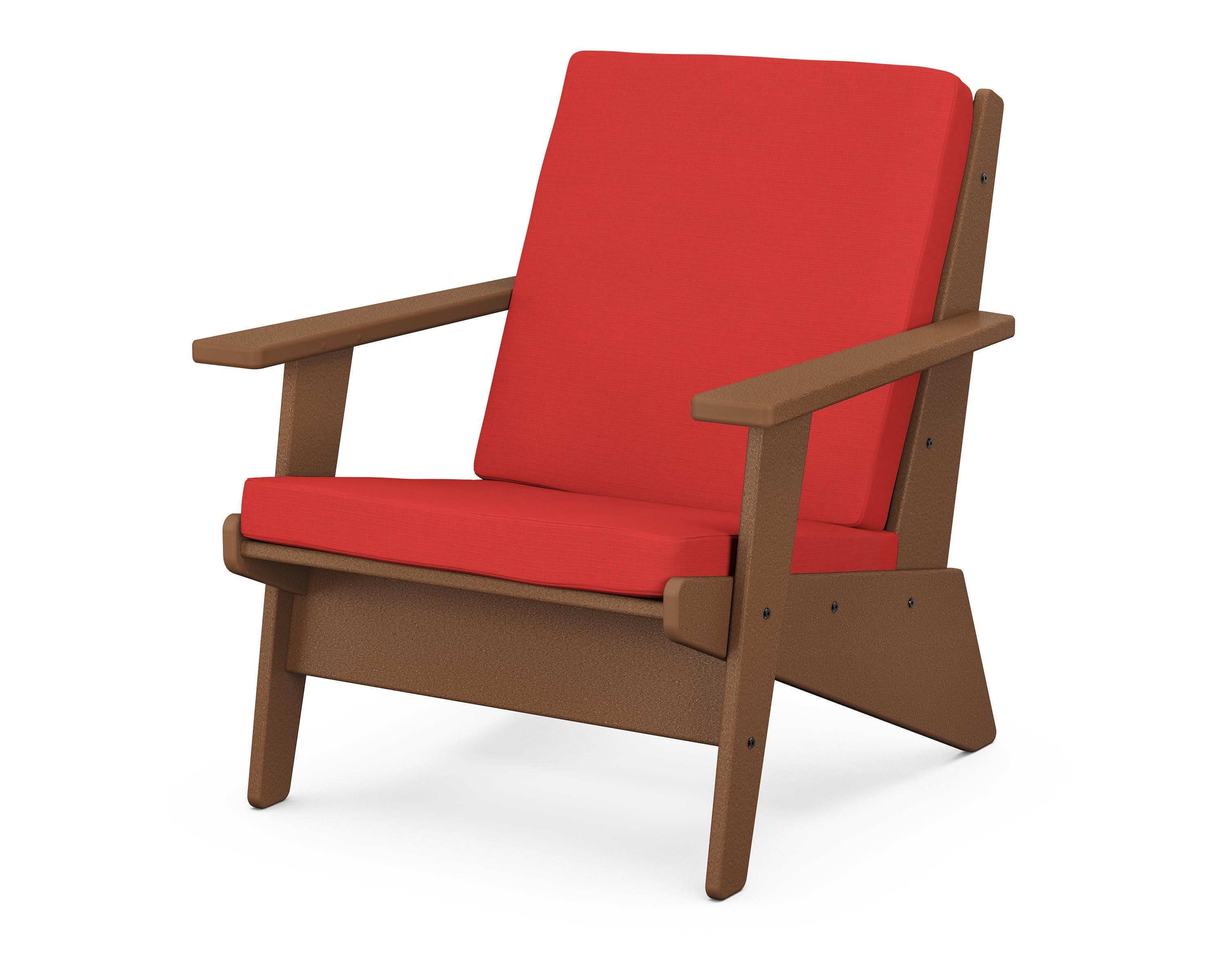 Riviera Modern Lounge Chair in Teak / Crimson Linen