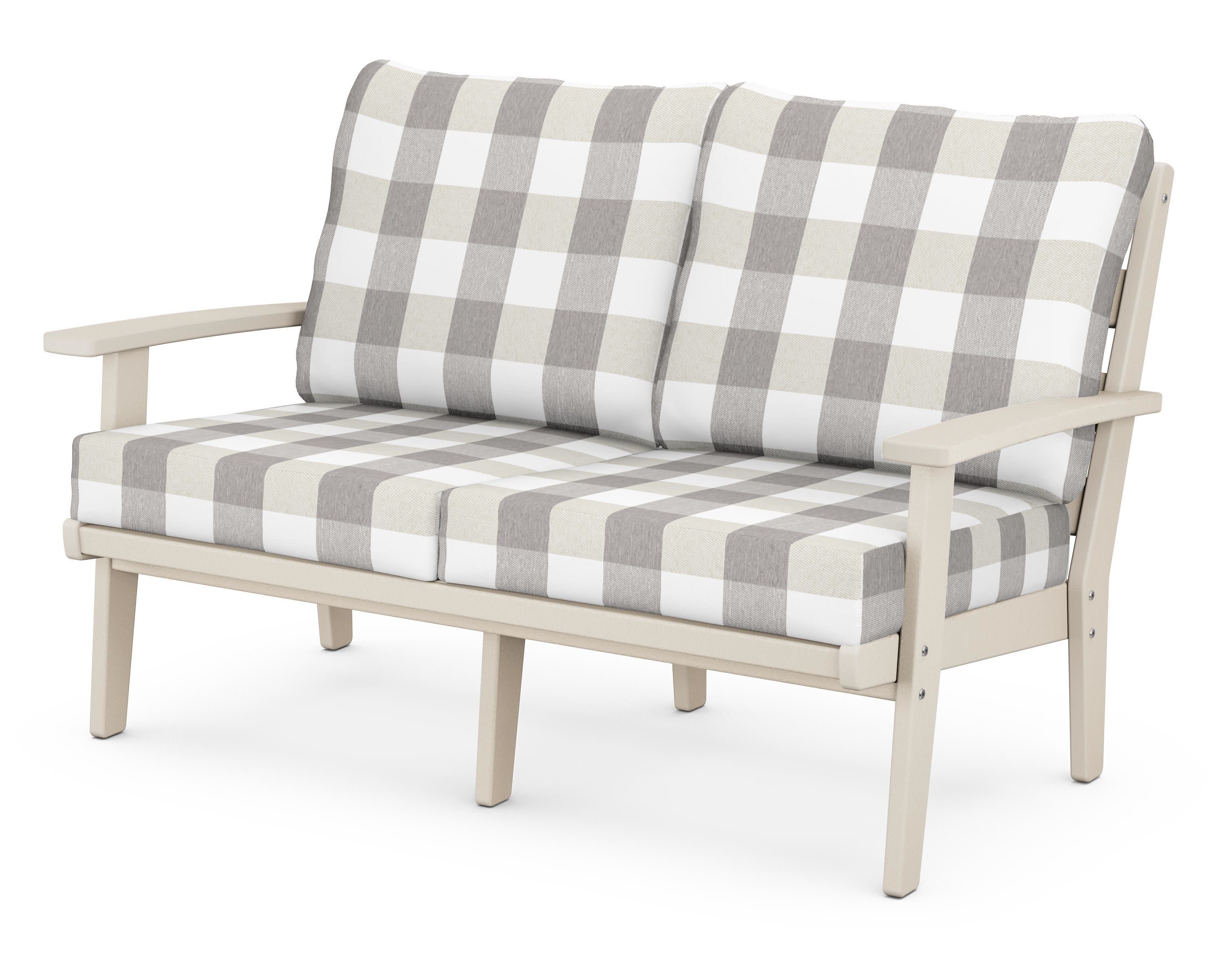Grant Park Deep Seating Loveseat in Sand / Buffalo Plaid Grey Mist