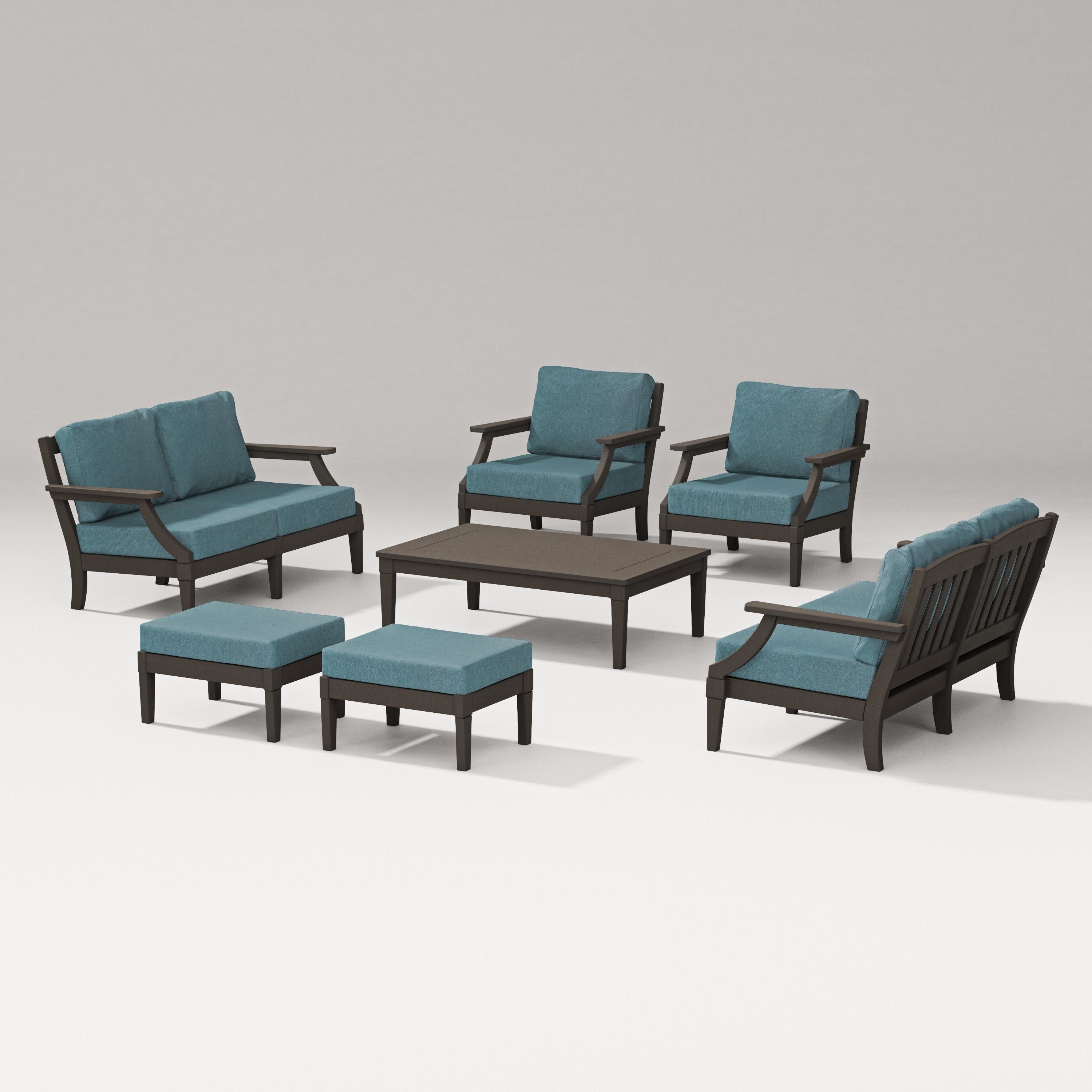 Estate 7-Piece Lounge Loveseat Set in Vintage Coffee / Ocean Teal
