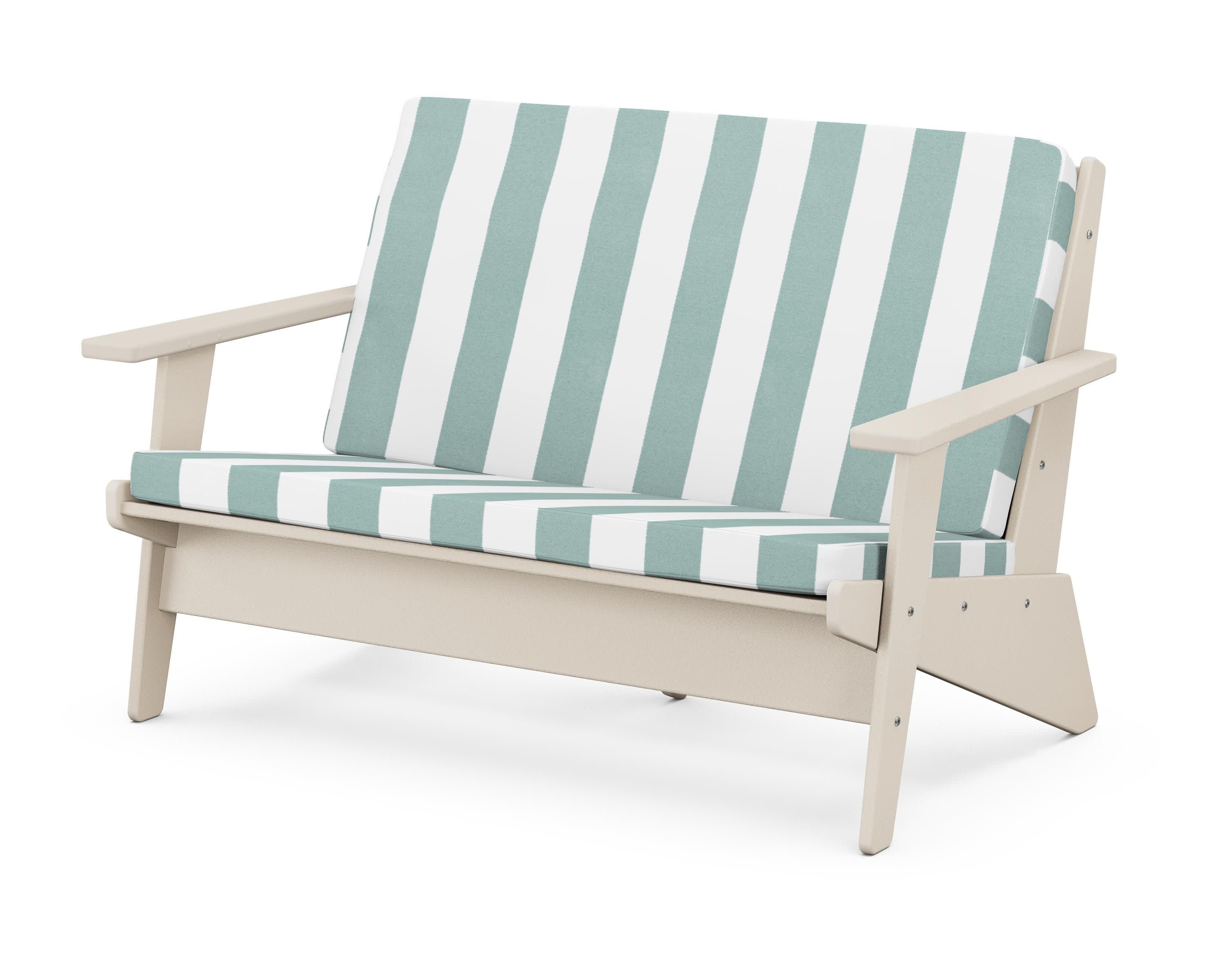 Riviera Modern Lounge Loveseat in Sand / Cabana Stripe Glacier Spa
