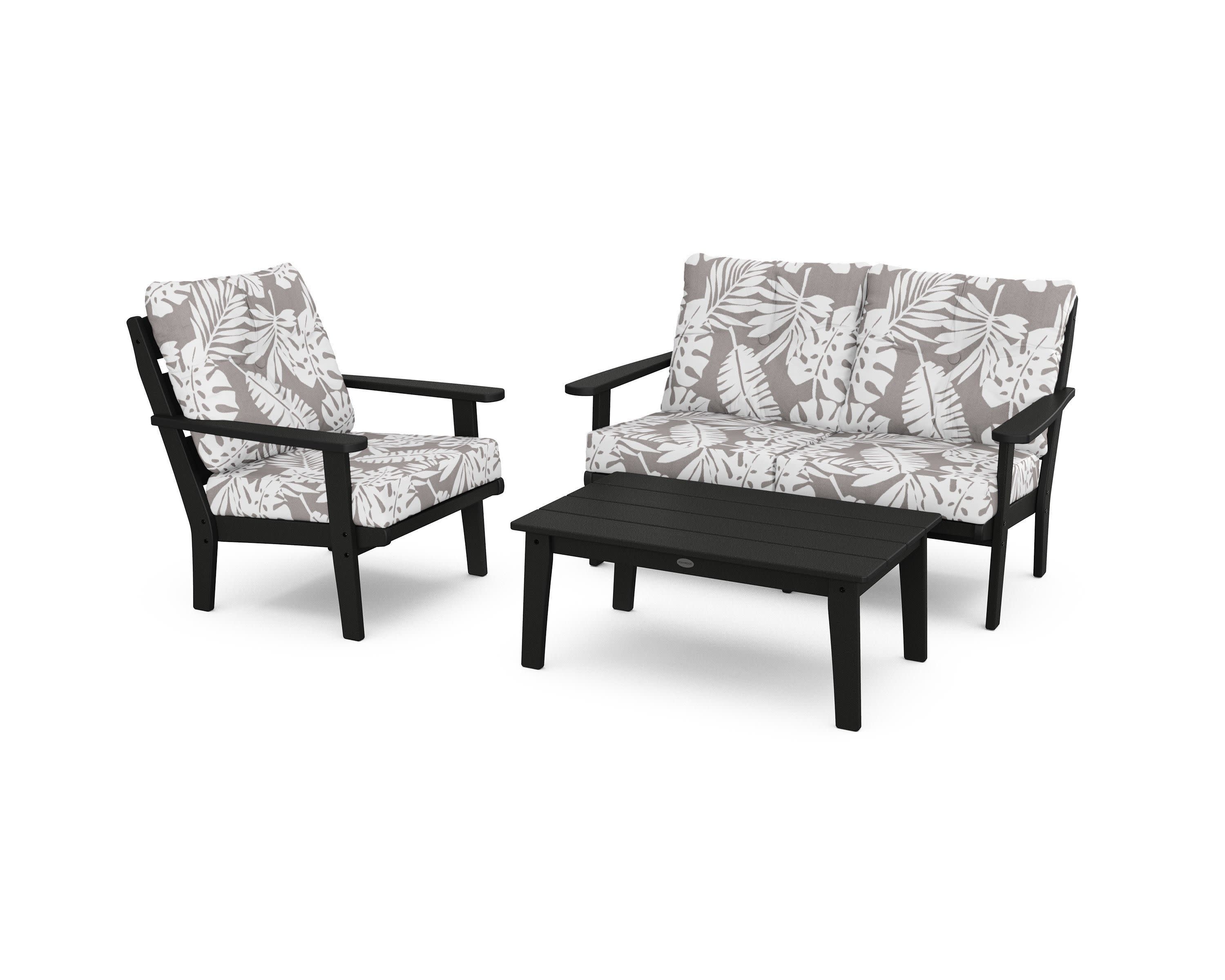Lakeside 3-Piece Deep Seating Set in Black / Leaf Grey Mist