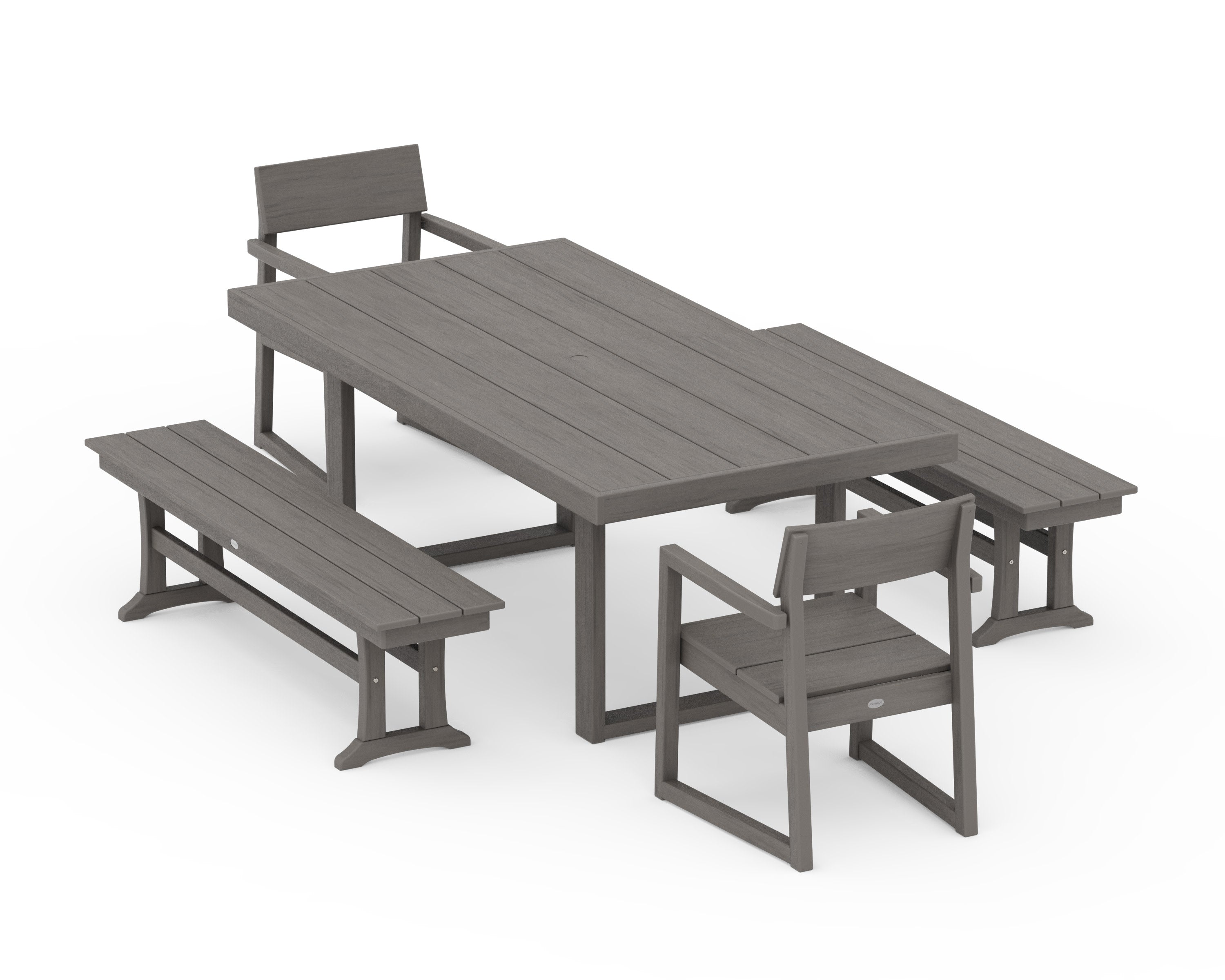 EDGE 5-Piece Dining Set with Benches in Driftwood