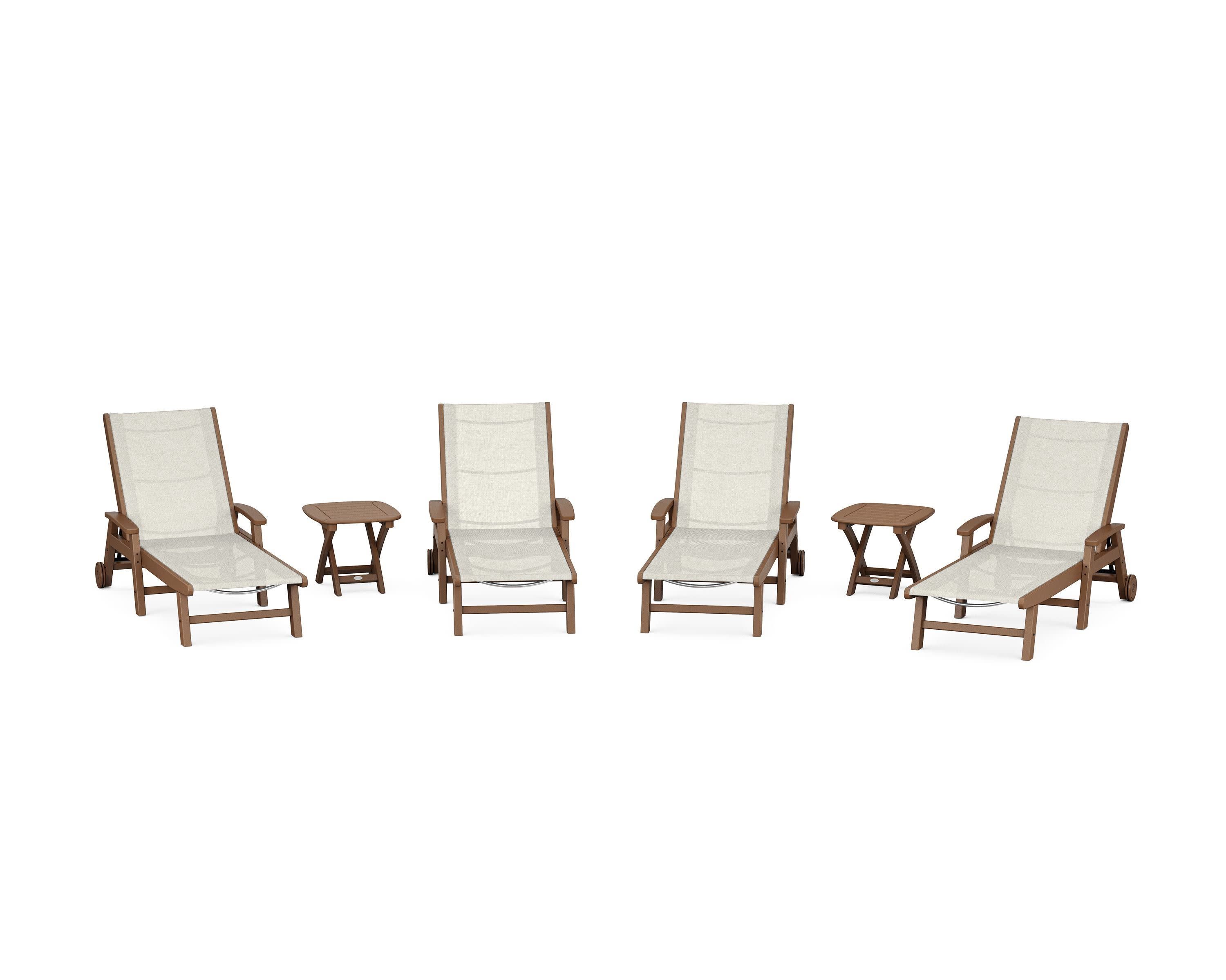 Coastal Chaise 6-Piece Set with Wheels in Teak / Parchment Sling