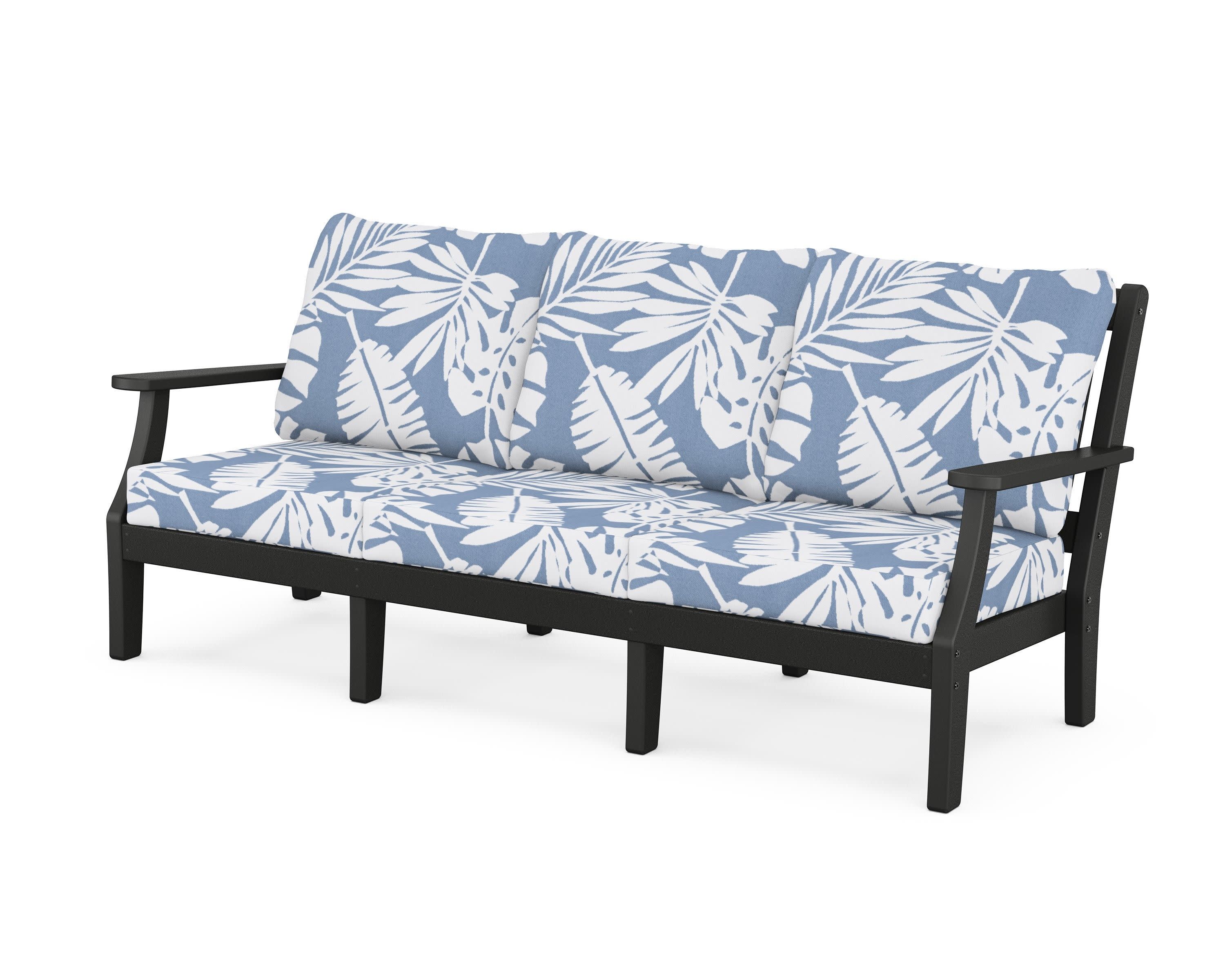 Chinoiserie Deep Seating Sofa in Black / Leaf Sky Blue