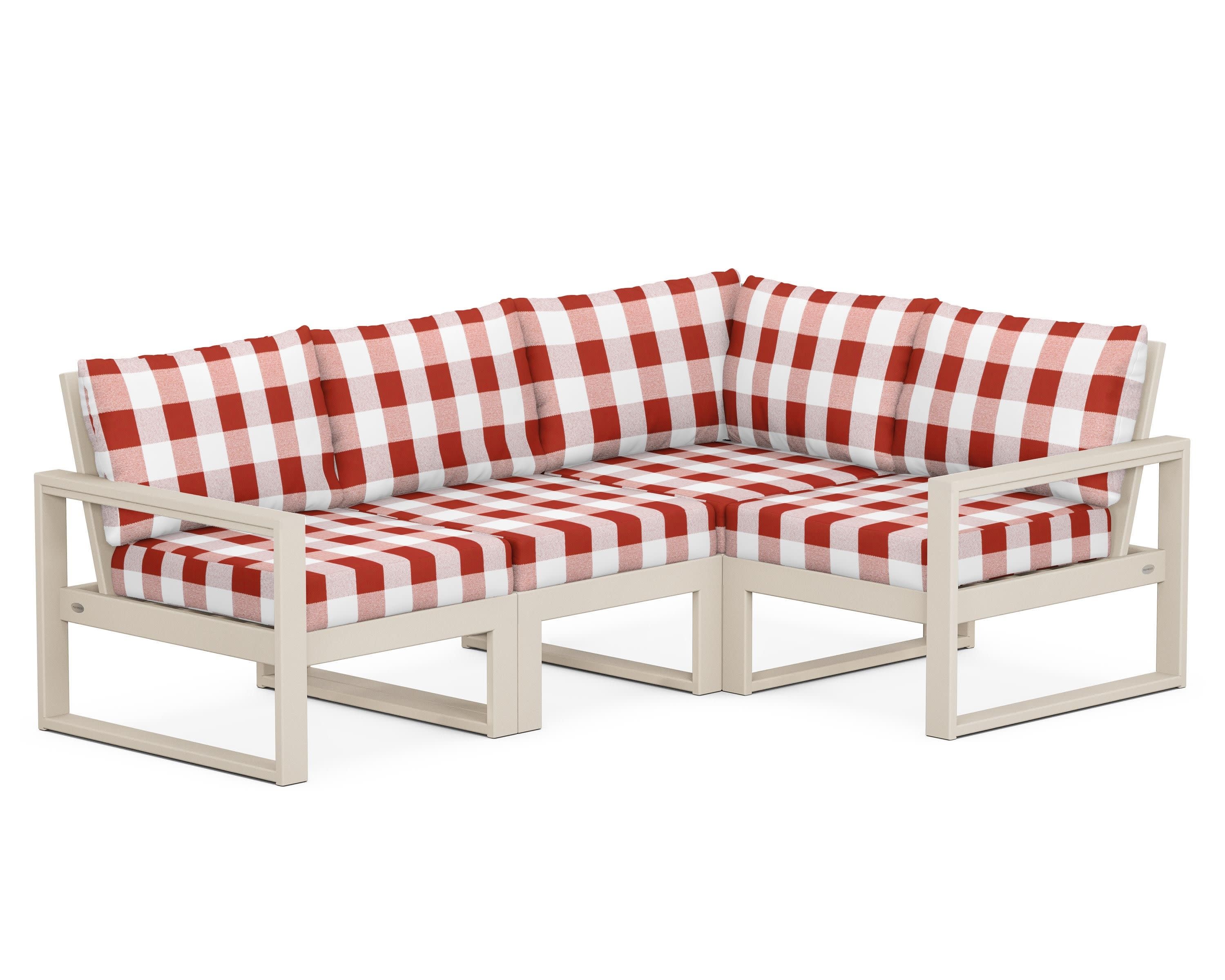 EDGE 4-Piece Modular Deep Seating Set in Sand / Buffalo Plaid Crimson