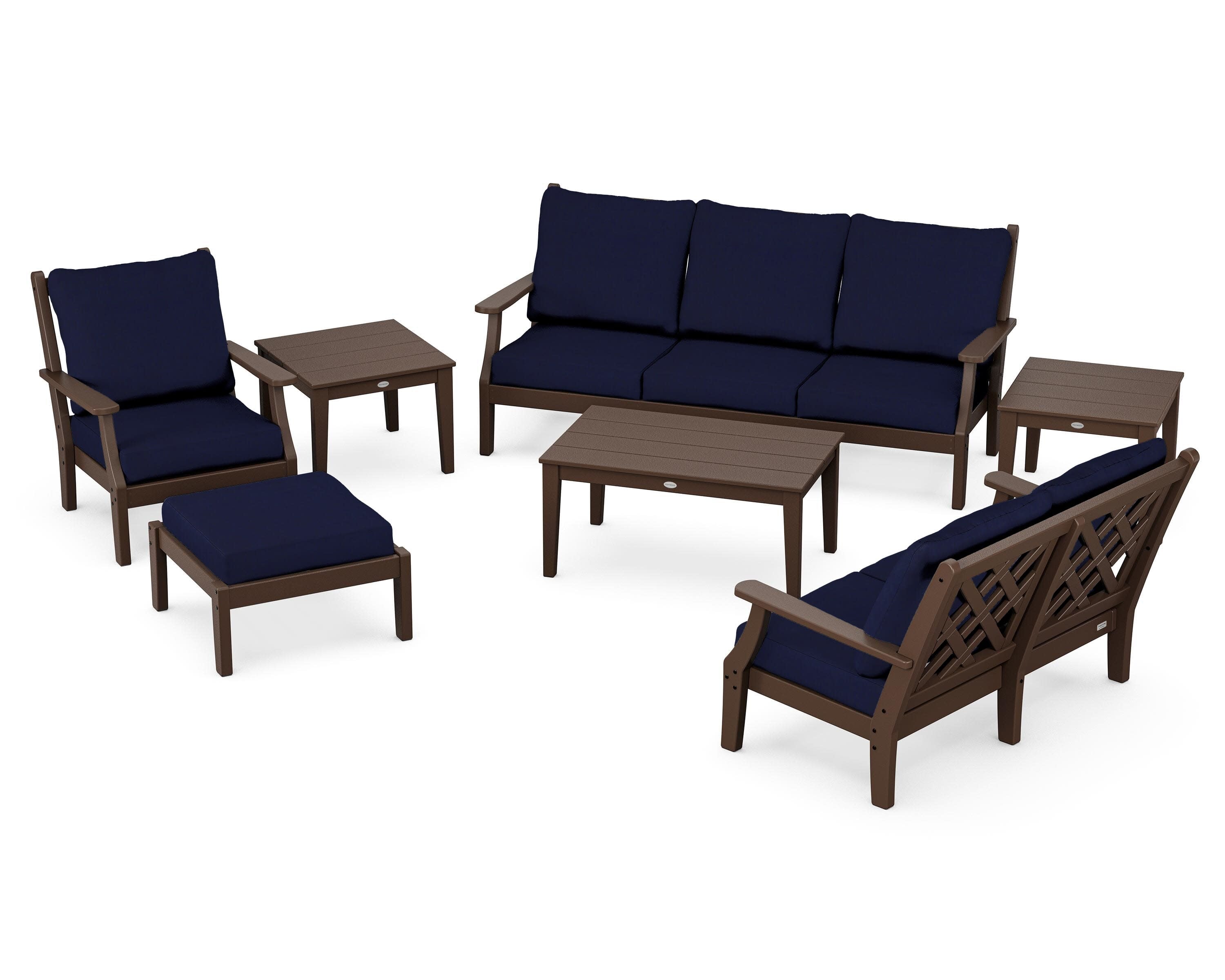 Wovendale 7-Piece Deep Seating Set in Mahogany / Navy